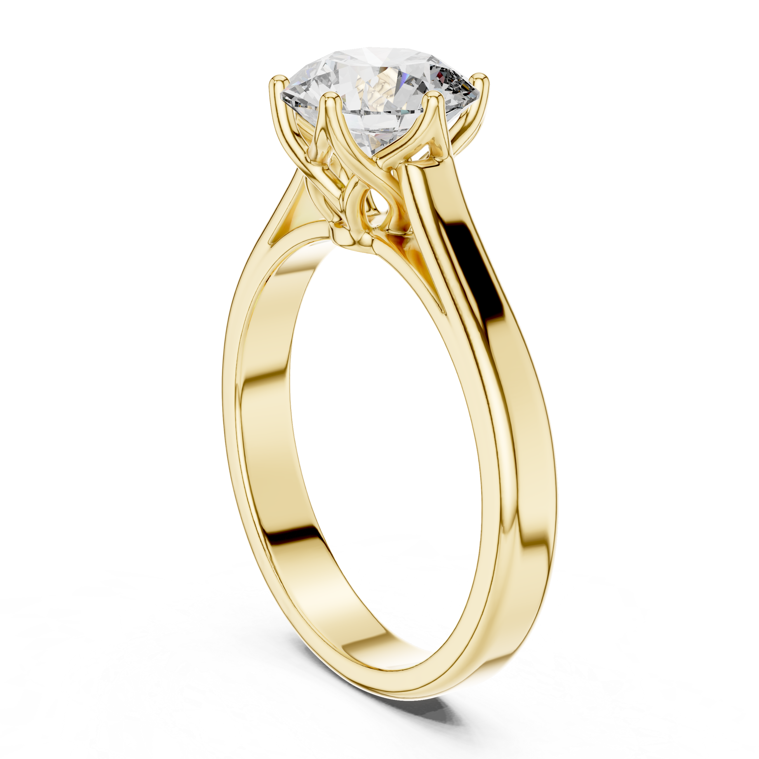 Gold ring with a diamond on a white background
