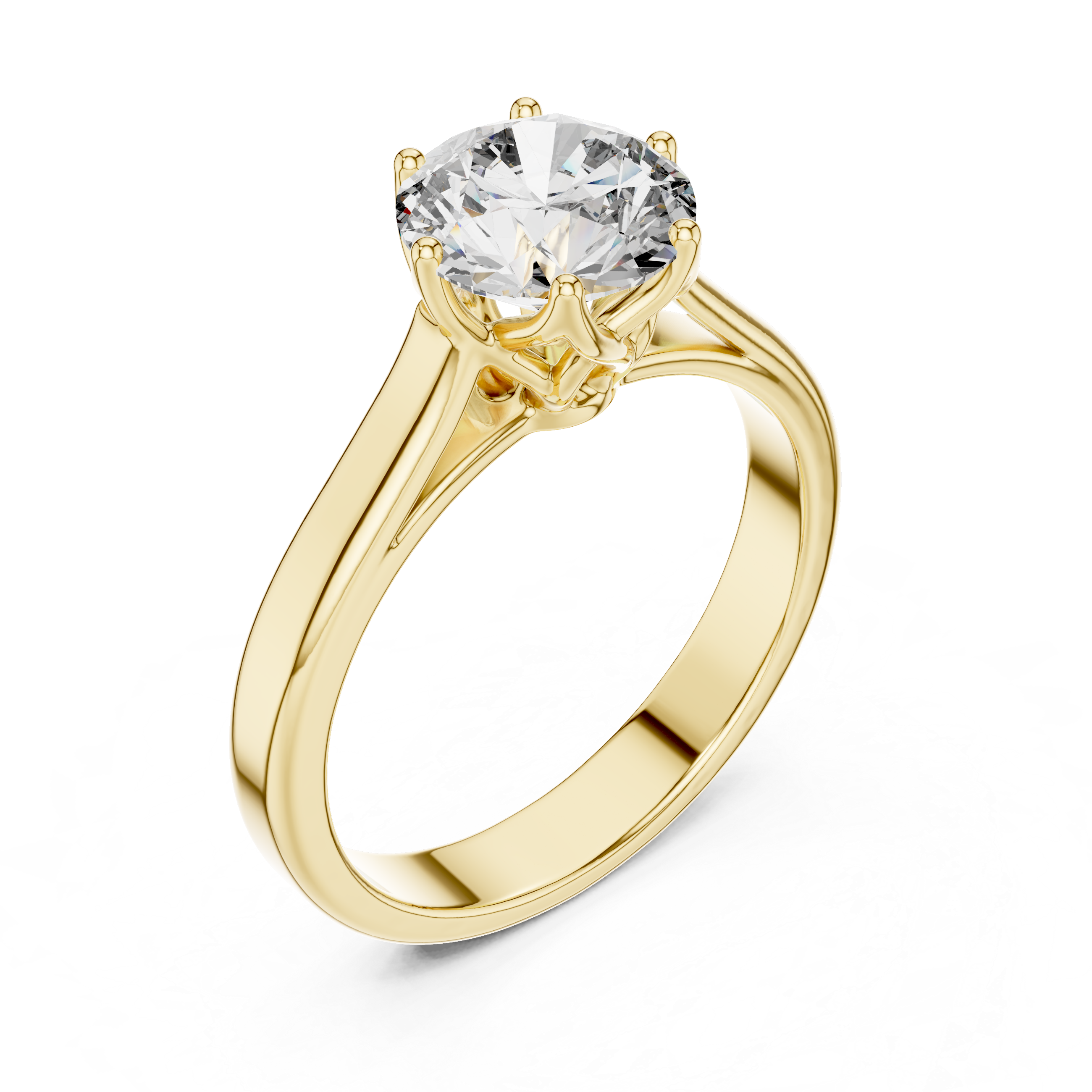 Gold ring with a diamond on a white background