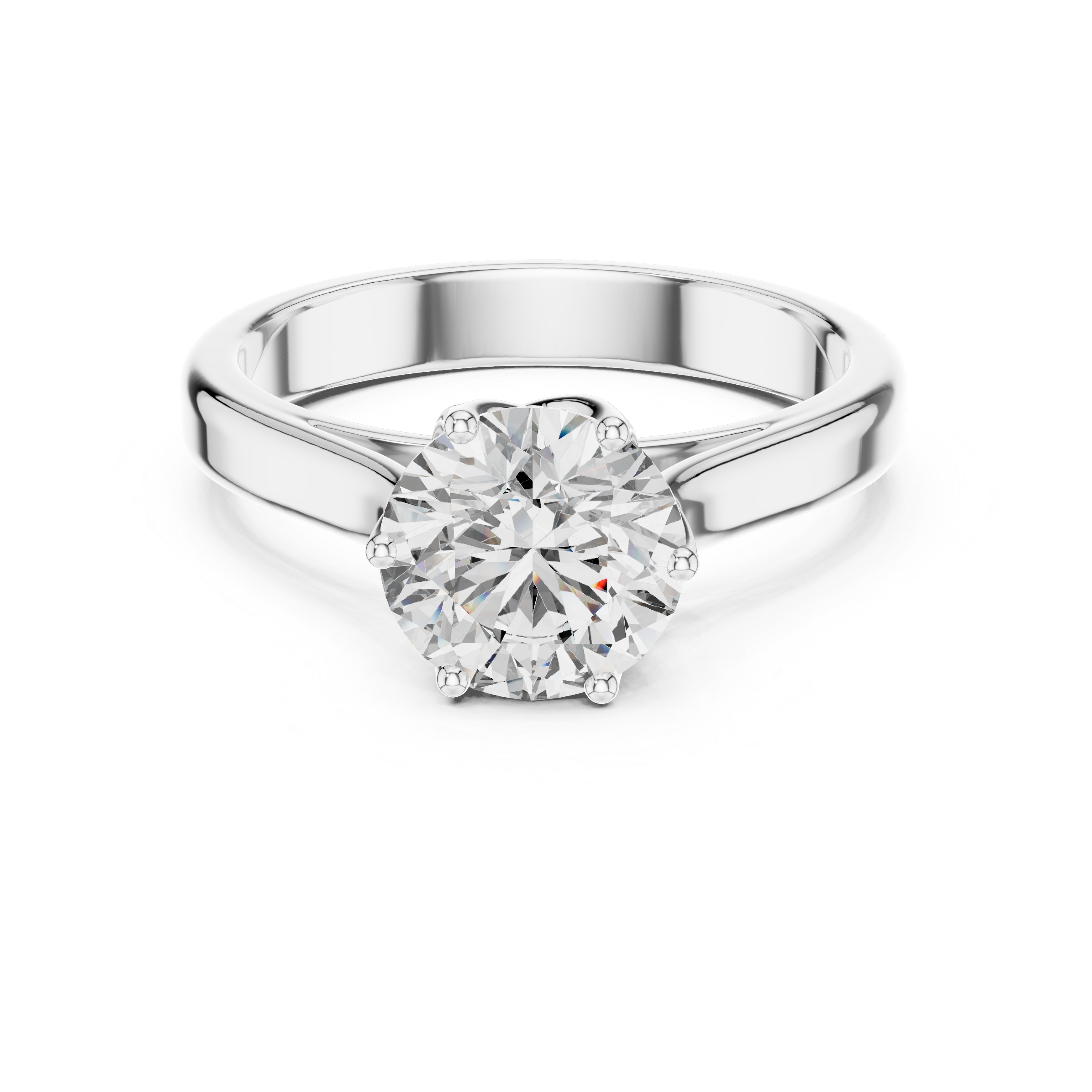Silver ring with a large diamond on a white background