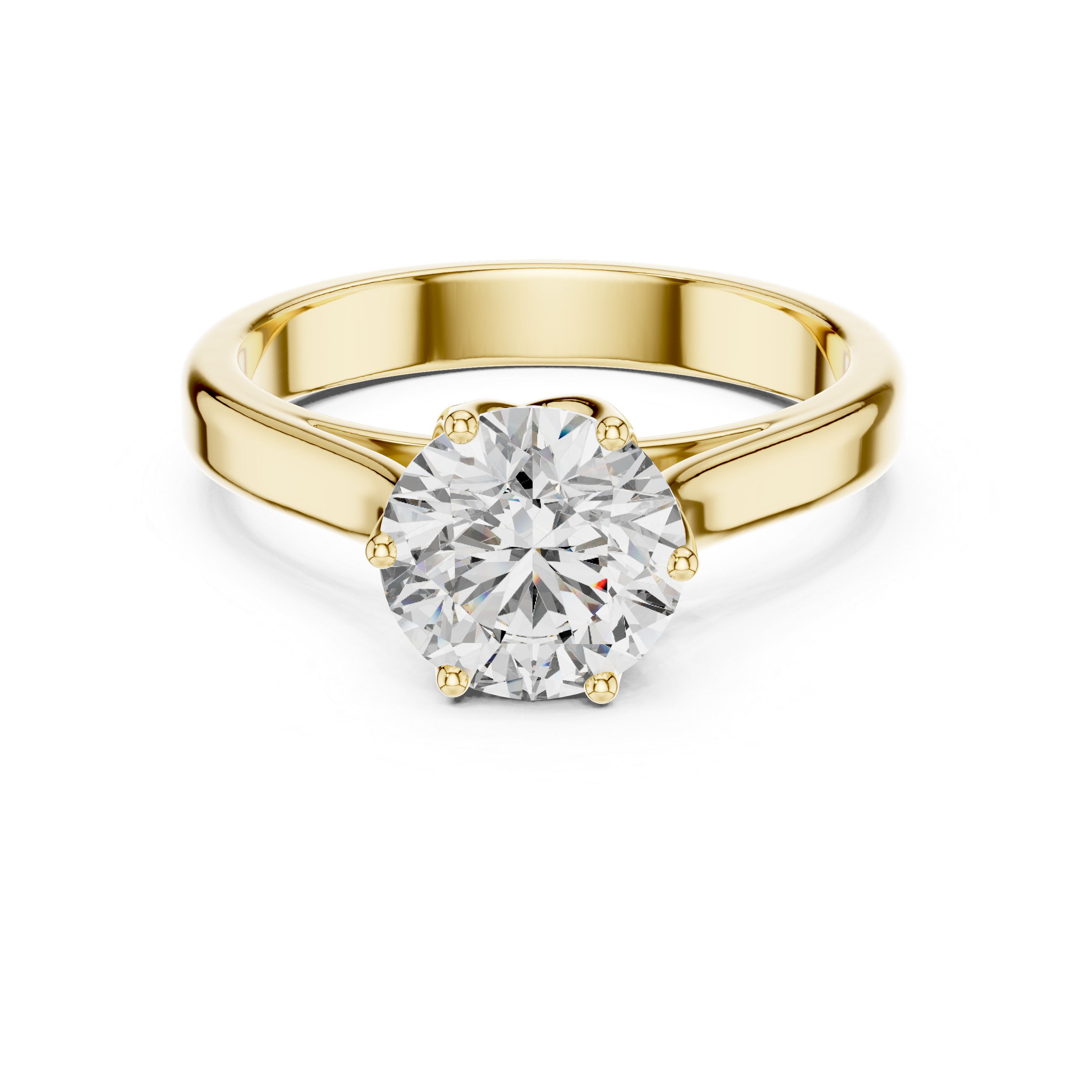 Gold ring with a large diamond on a white background
