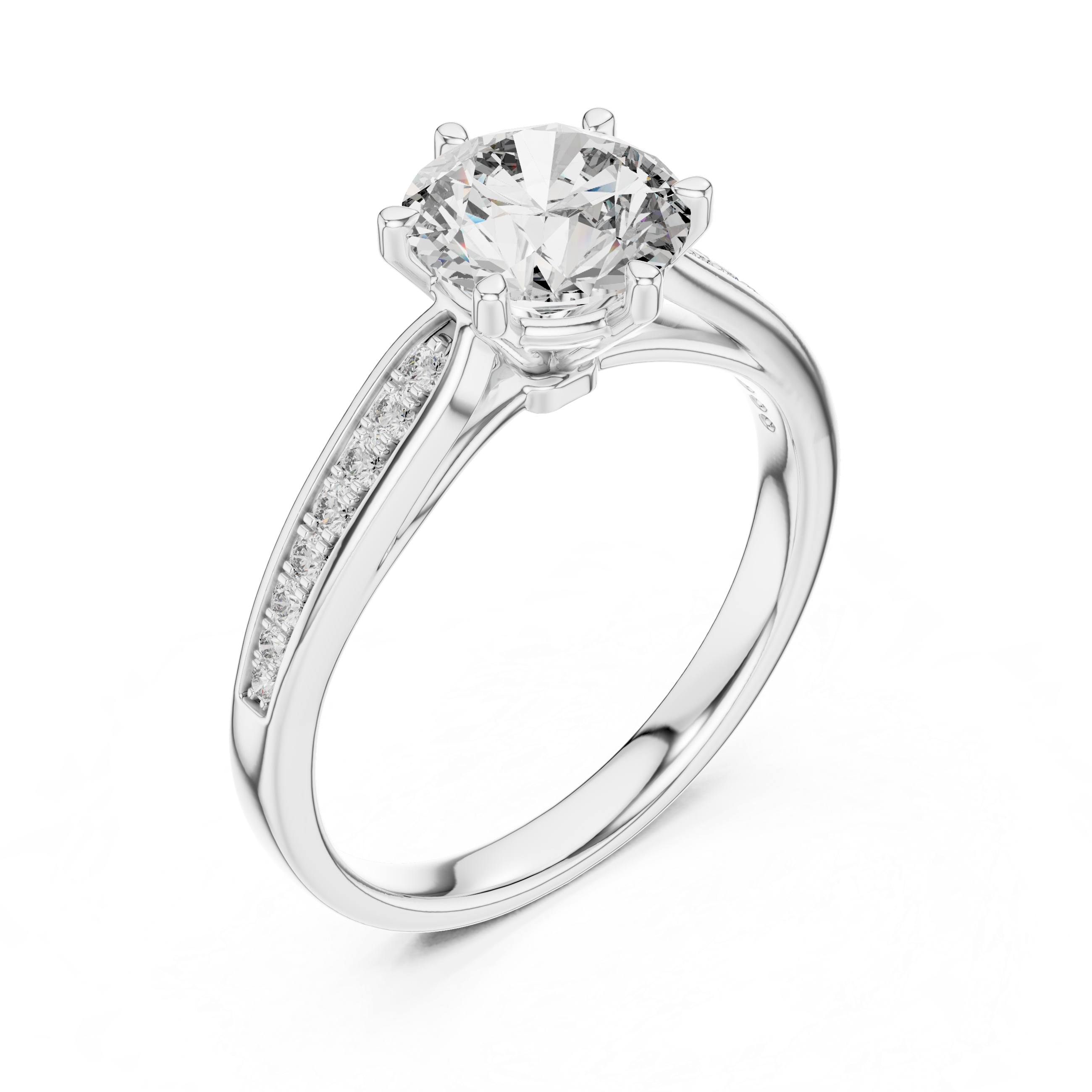 Diamond ring with a clear gemstone on a white background