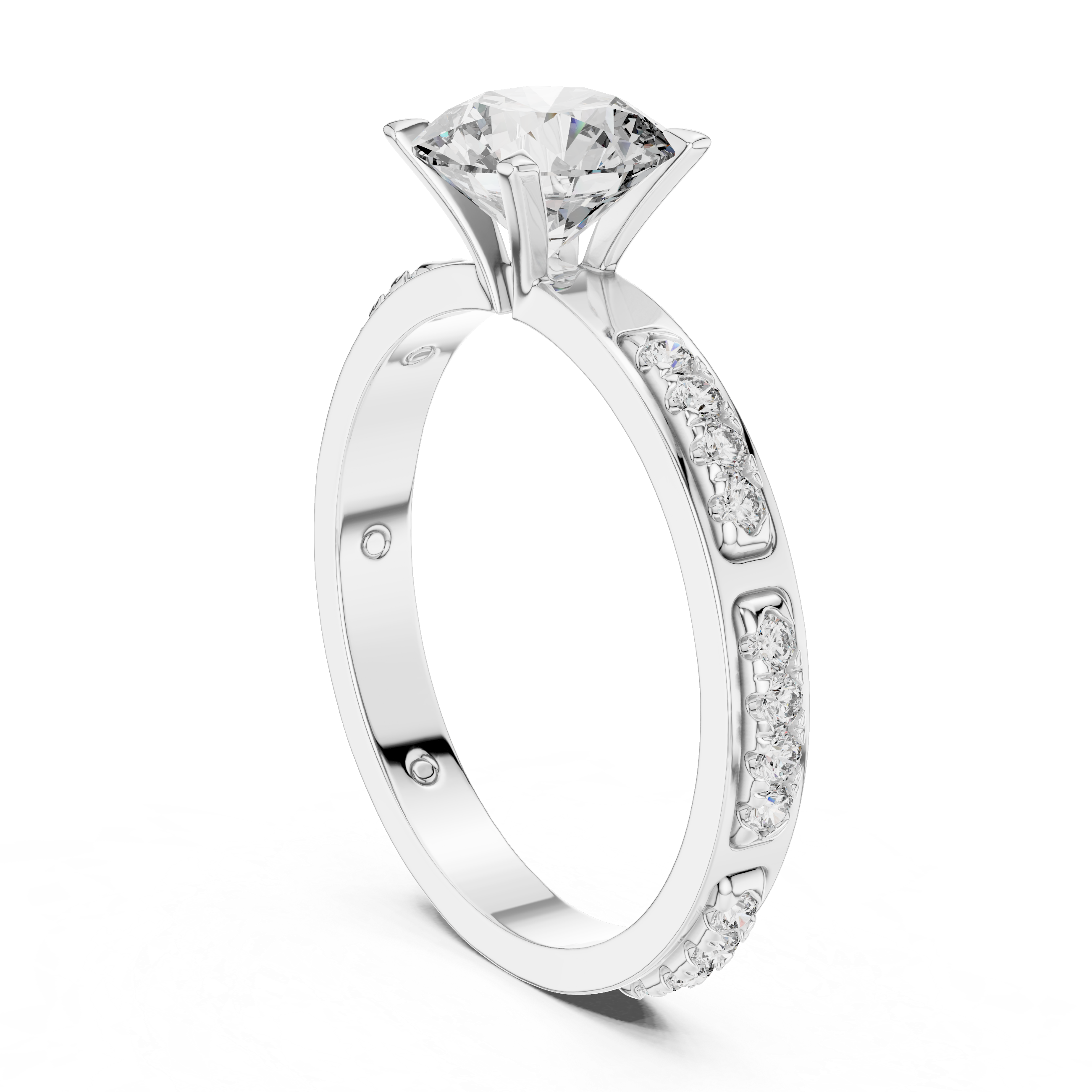 Diamond ring with a white gemstone on a white background