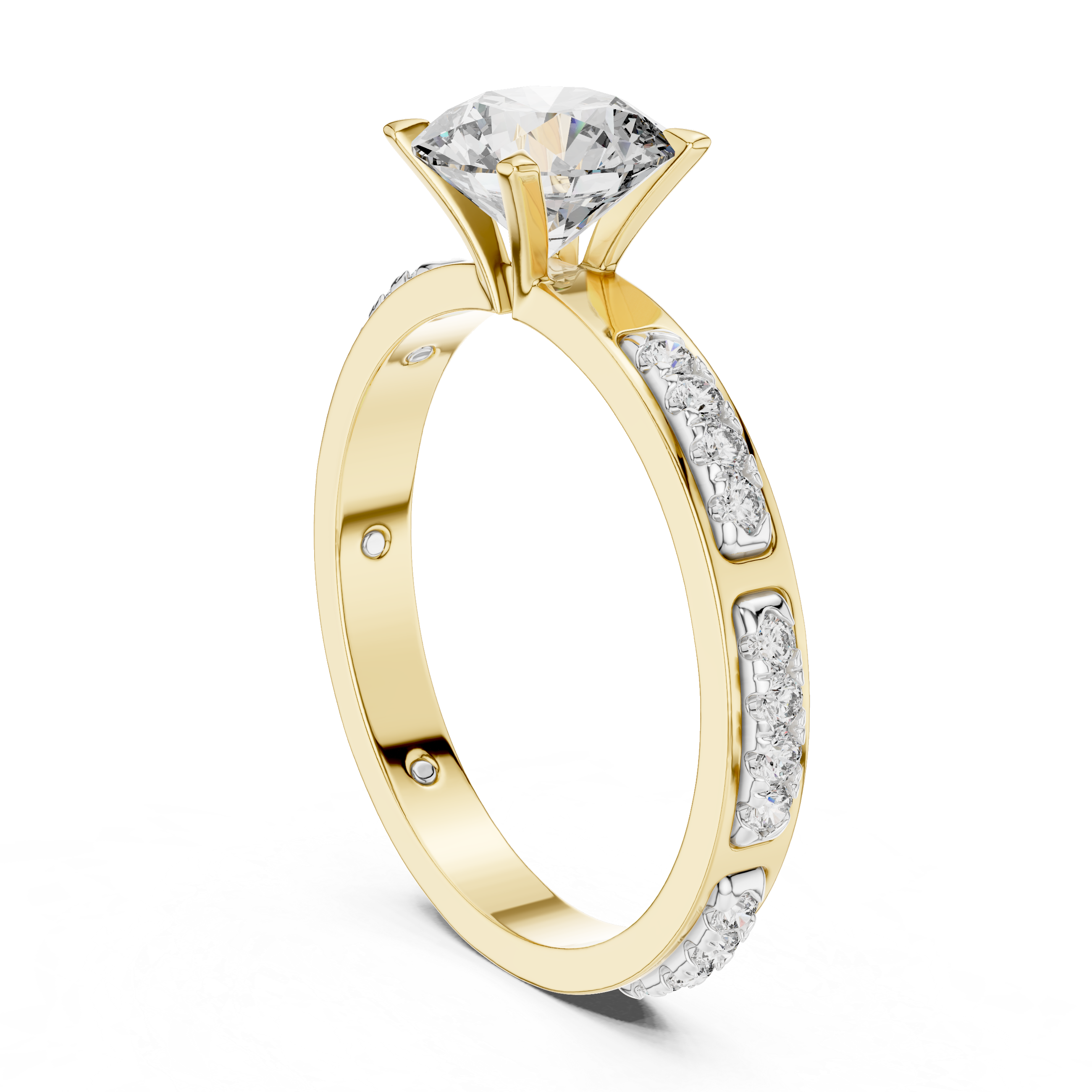 Gold ring with a diamond on a white background