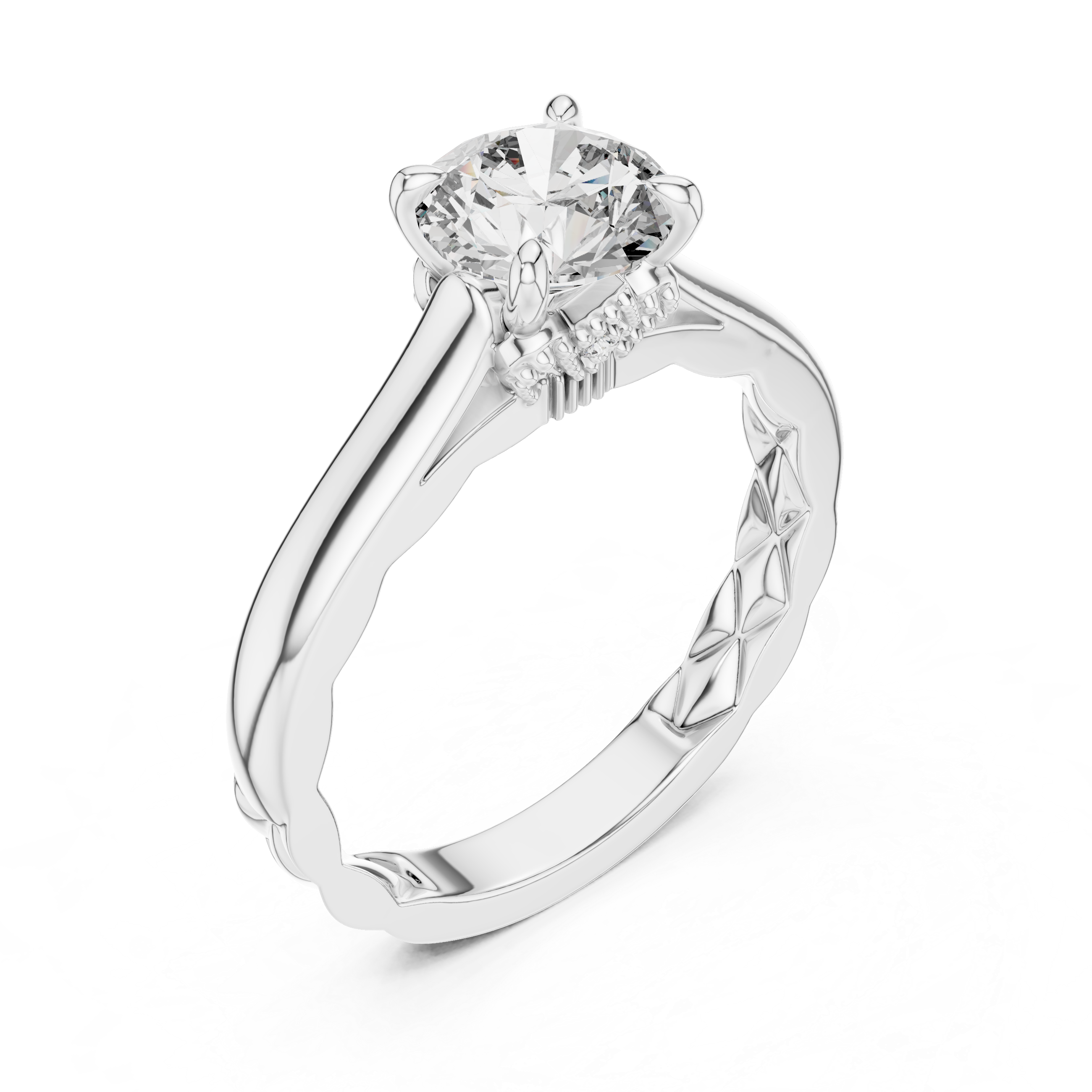 Silver ring with a diamond on a white background