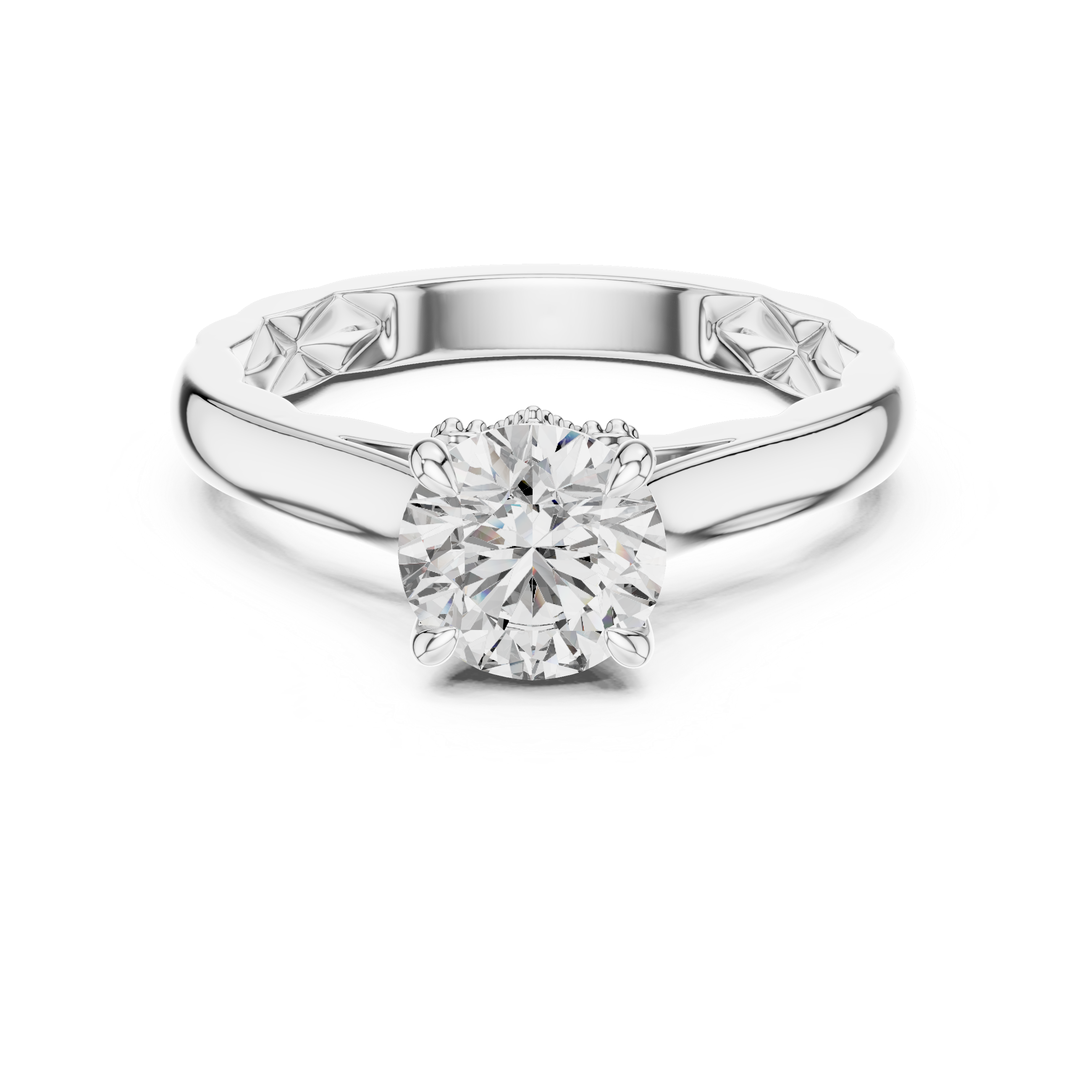 Silver ring with a diamond on a white background
