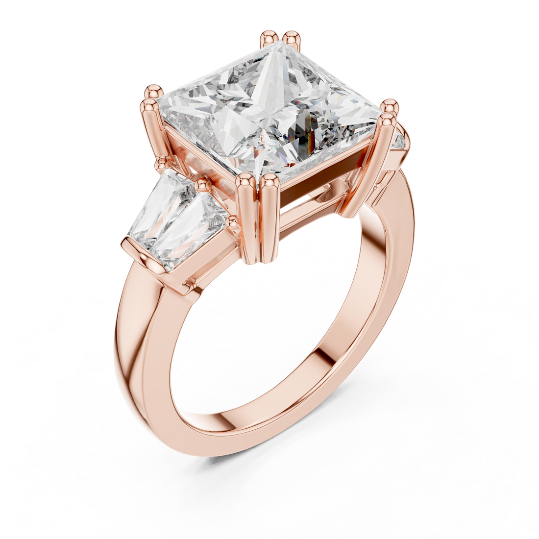 3.75-Ct Princess-Cut Diamond and  Baguette Side-Stone Ring in 14-KT White Gold