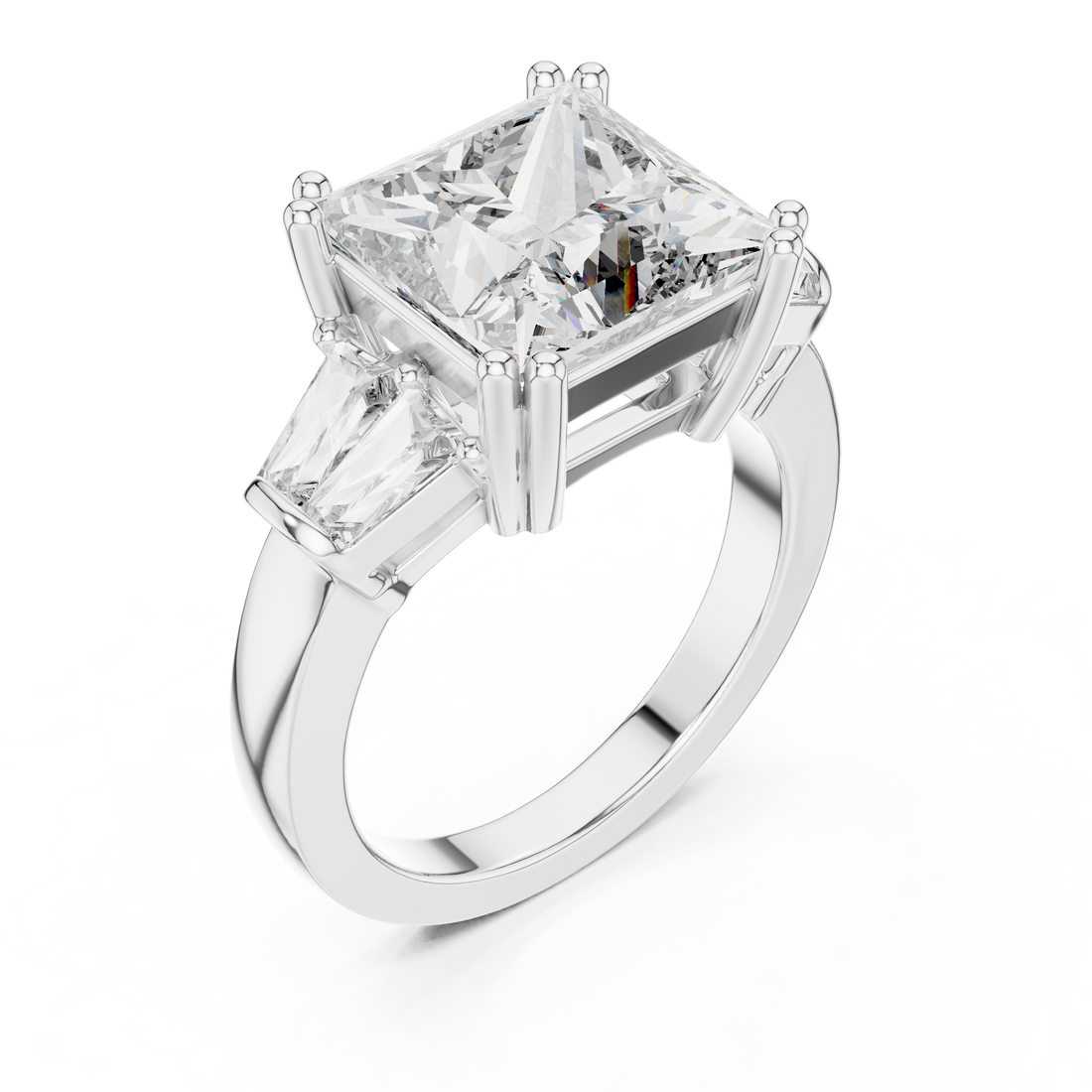 3.75-Ct Princess-Cut Diamond and  Baguette Side-Stone Ring in 14-KT White Gold