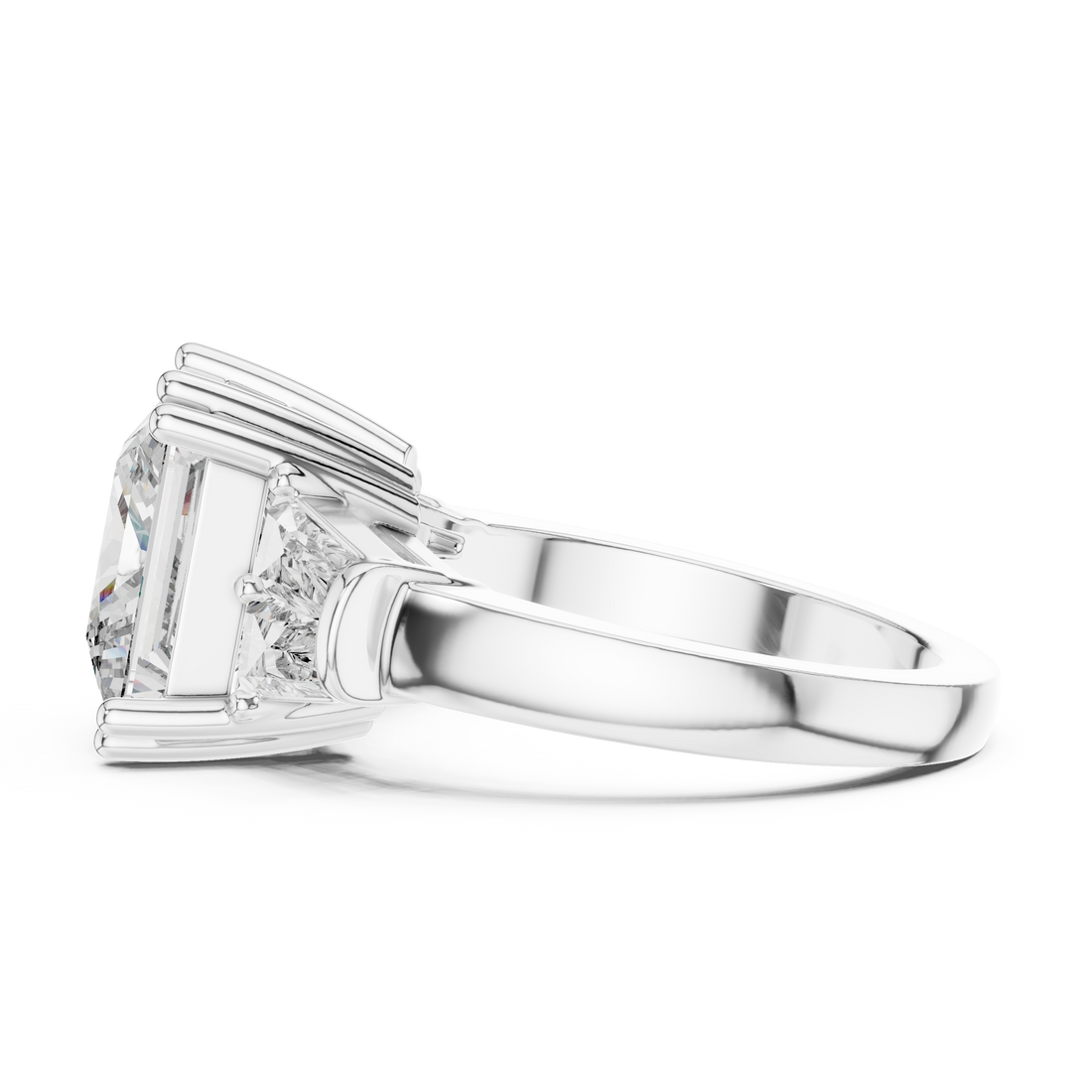3.75-Ct Princess-Cut Diamond and  Baguette Side-Stone Ring in 14-KT White Gold