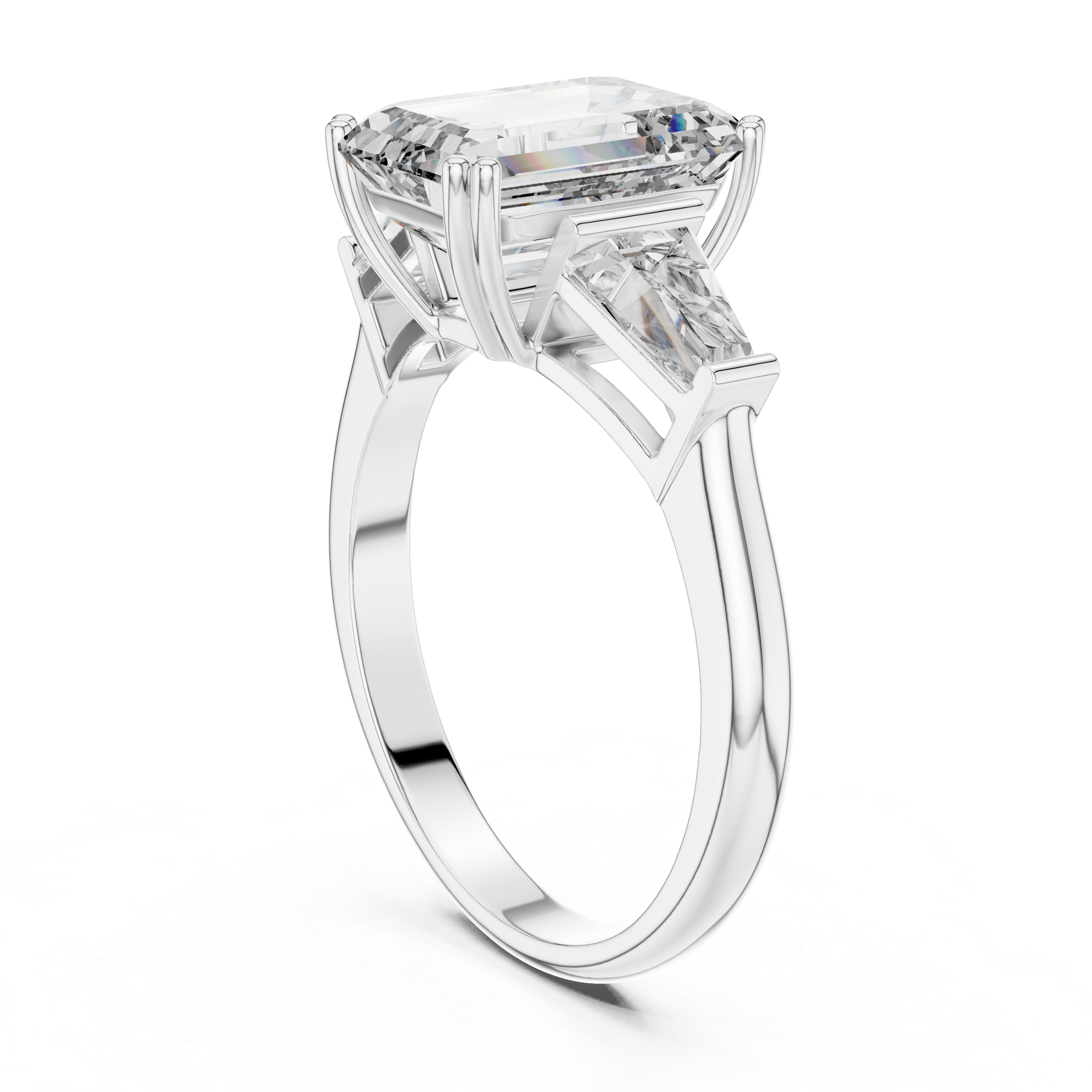 Diamond ring with a clear gemstone on a white background