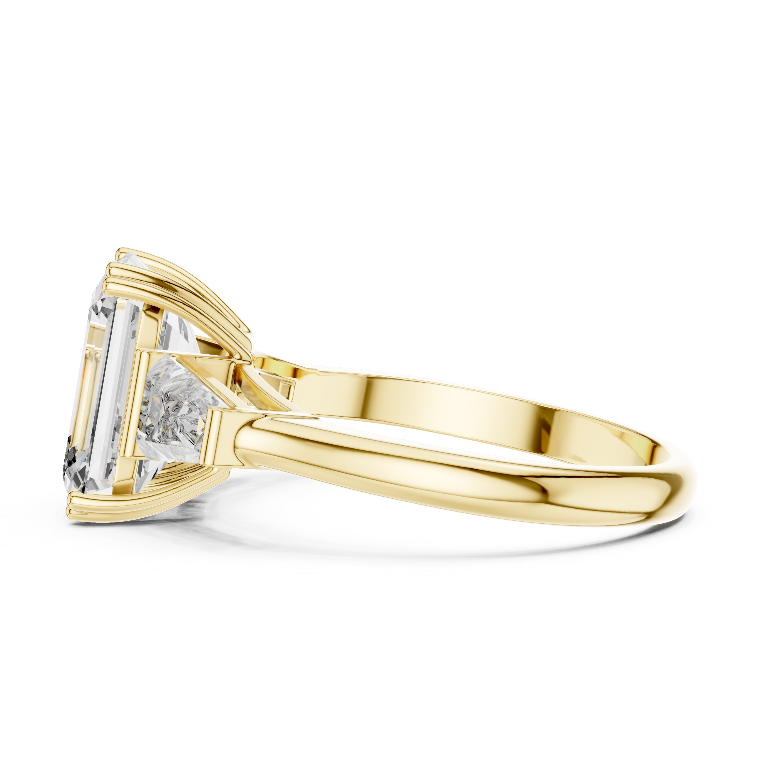 Gold ring with a diamond on a white background