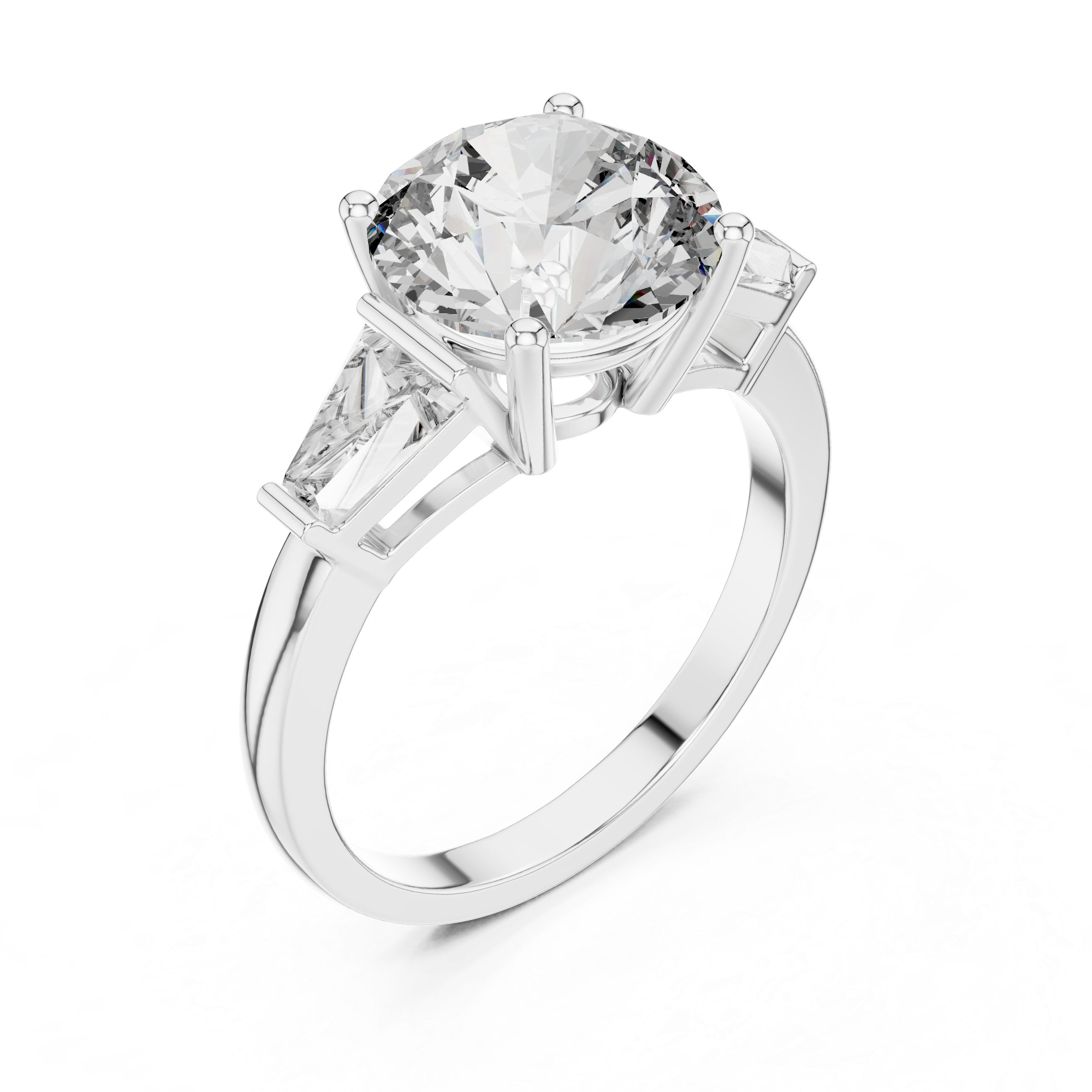Diamond ring with a clear gemstone on a white background