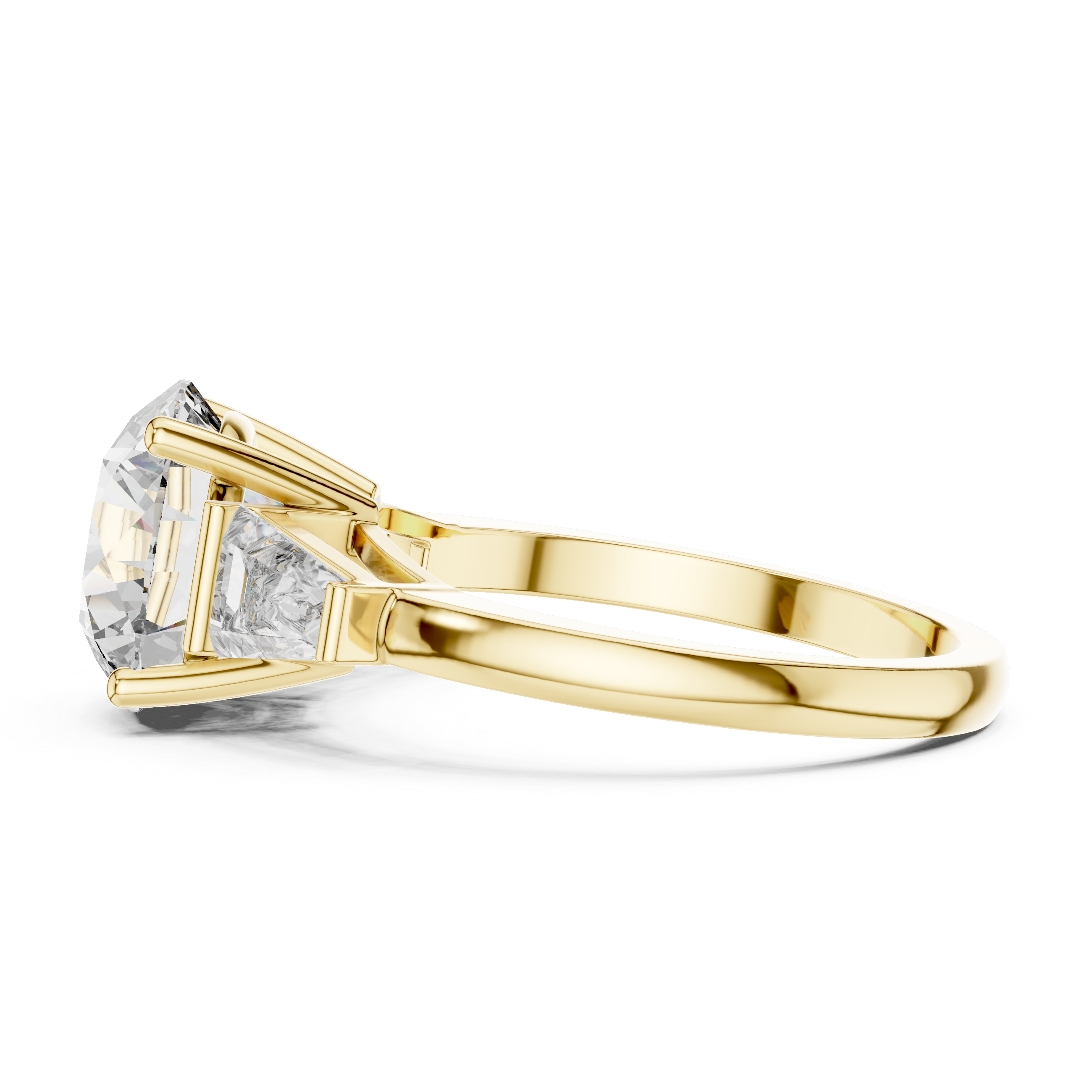 Gold ring with a large diamond on a white background