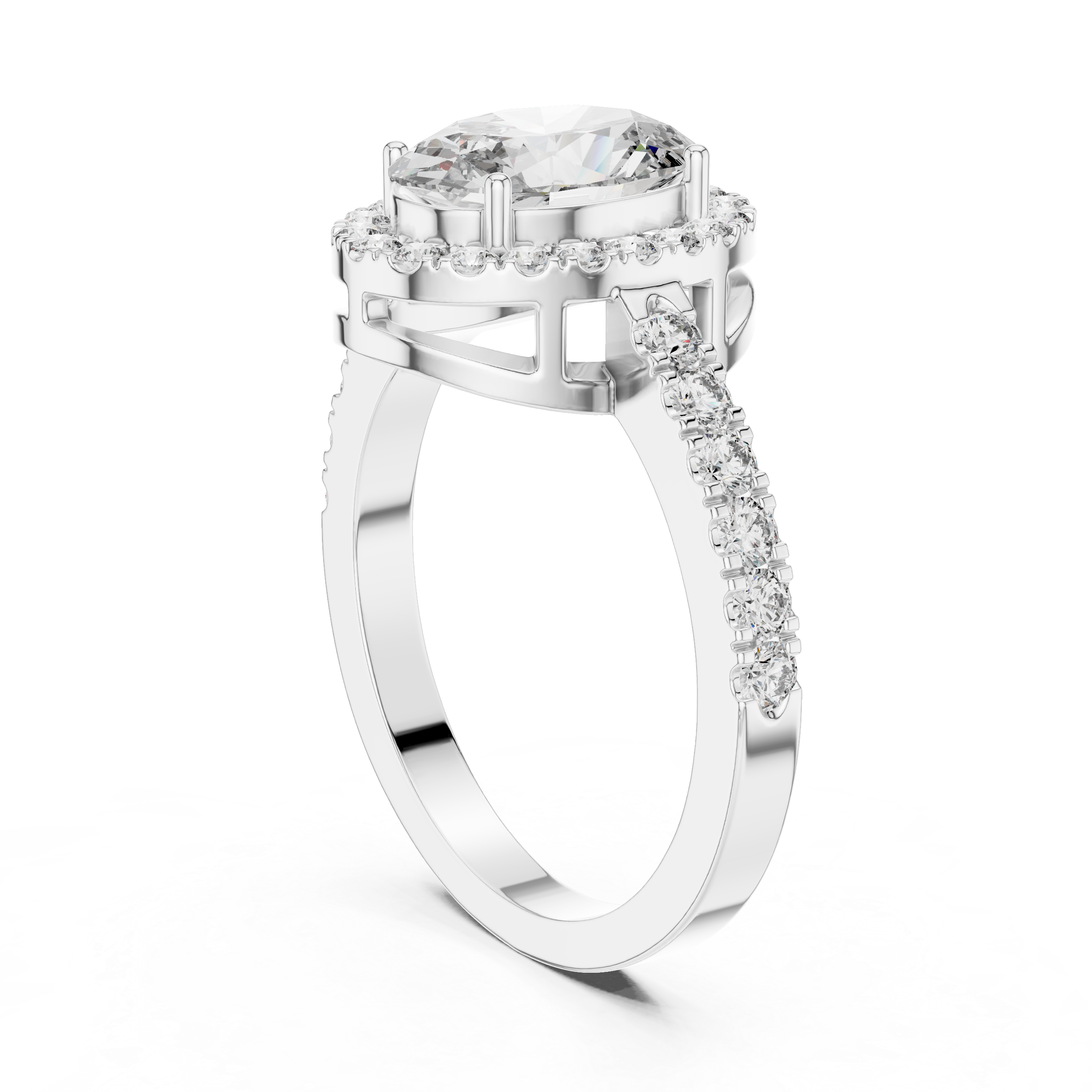 1-Ct Oval-Cut  Diamond Ring with Baguette Side Stones in 14-KT White Gold