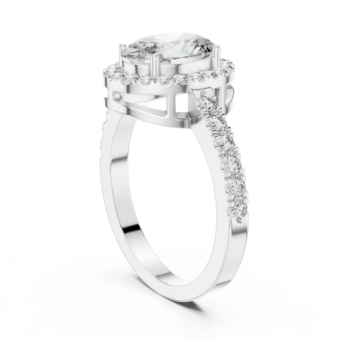 1-Ct Oval-Cut  Diamond Ring with Baguette Side Stones in 14-KT White Gold