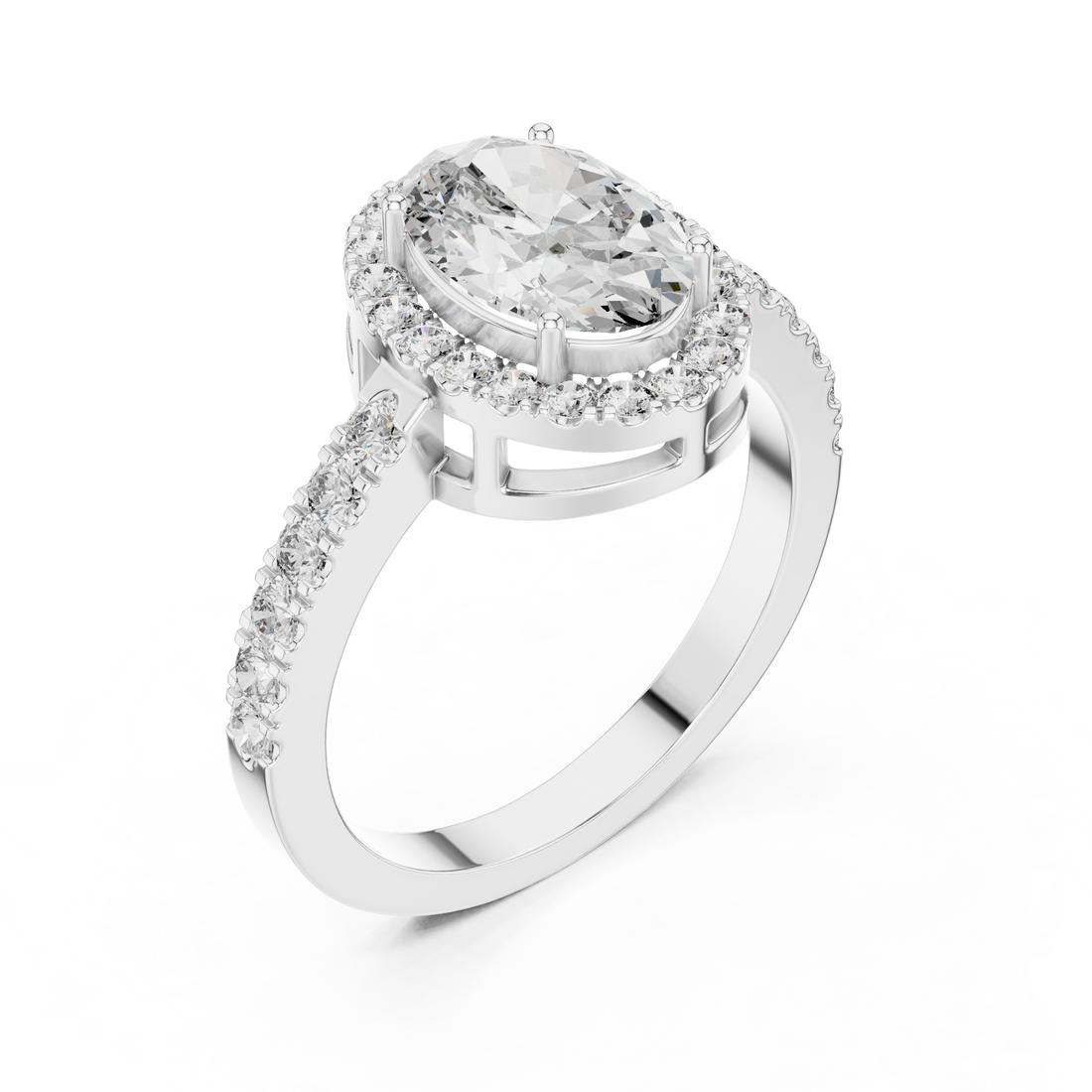 1-Ct Oval-Cut  Diamond Ring with Baguette Side Stones in 14-KT White Gold