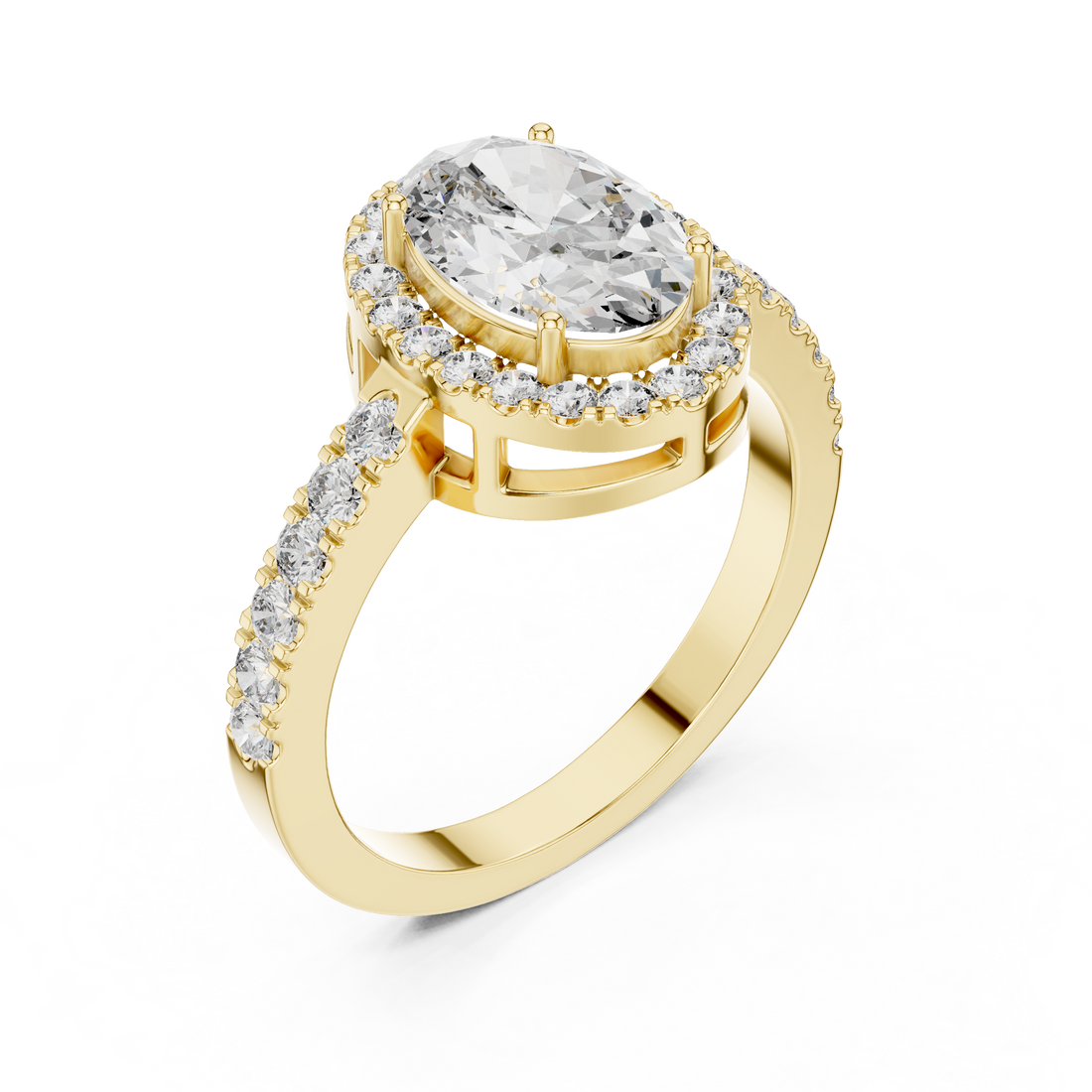1-Ct Oval-Cut  Diamond Ring with Baguette Side Stones in 14-KT White Gold