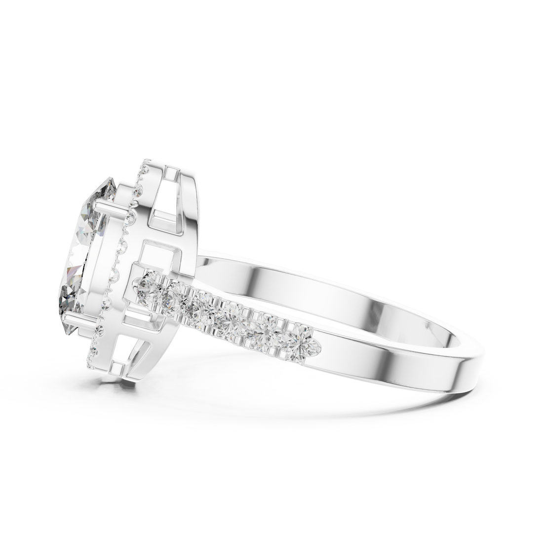 1-Ct Oval-Cut  Diamond Ring with Baguette Side Stones in 14-KT White Gold