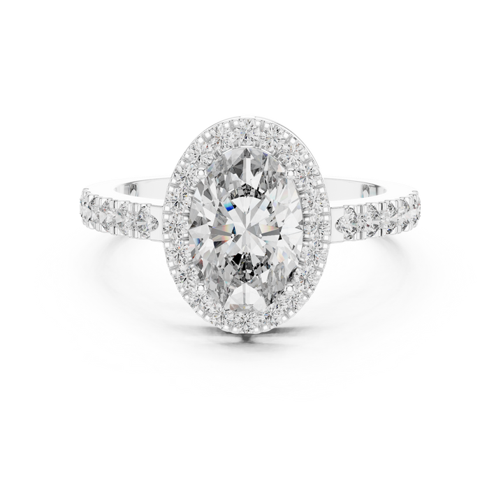 1-Ct Oval-Cut  Diamond Ring with Baguette Side Stones in 14-KT White Gold