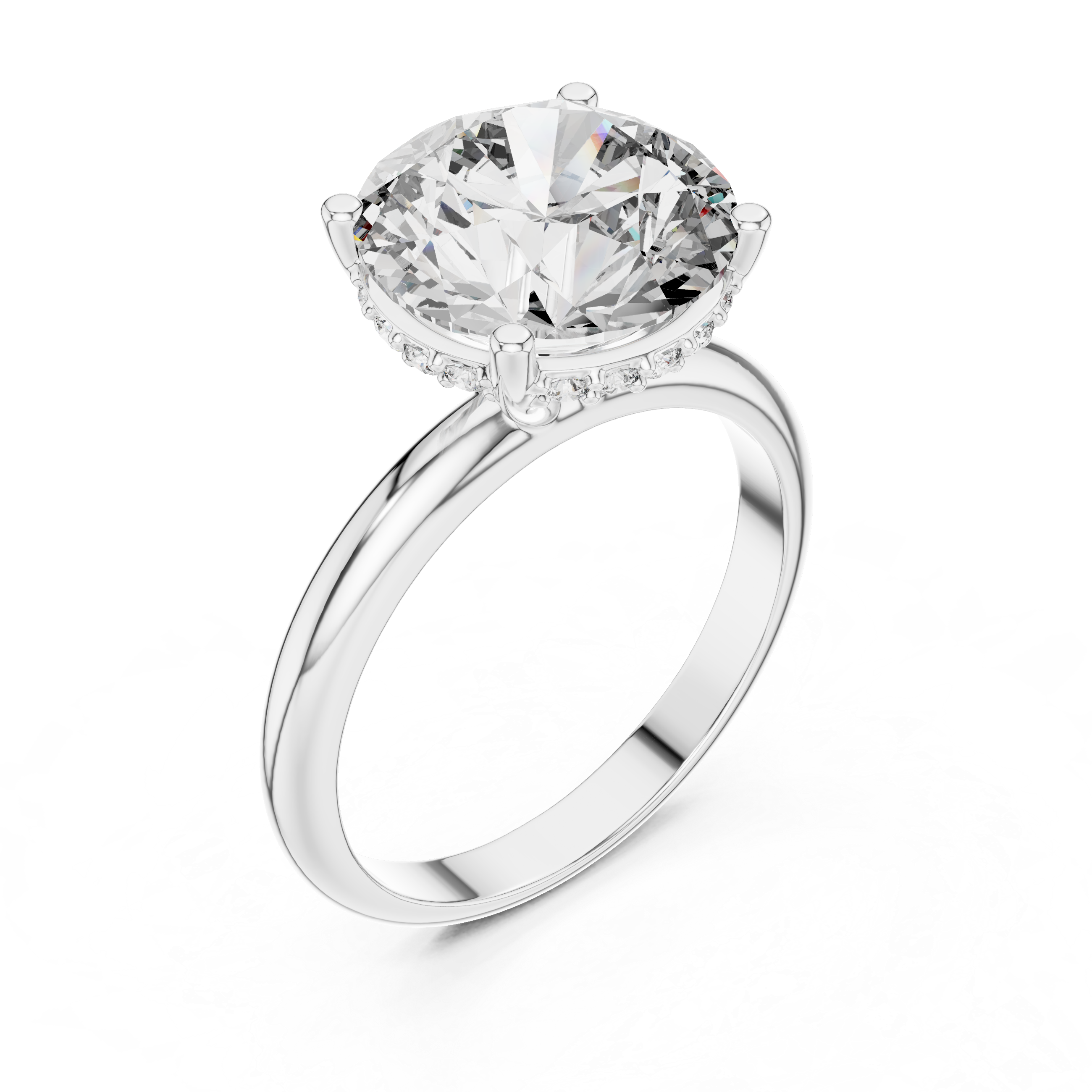 Diamond ring with a clear gemstone on a white background