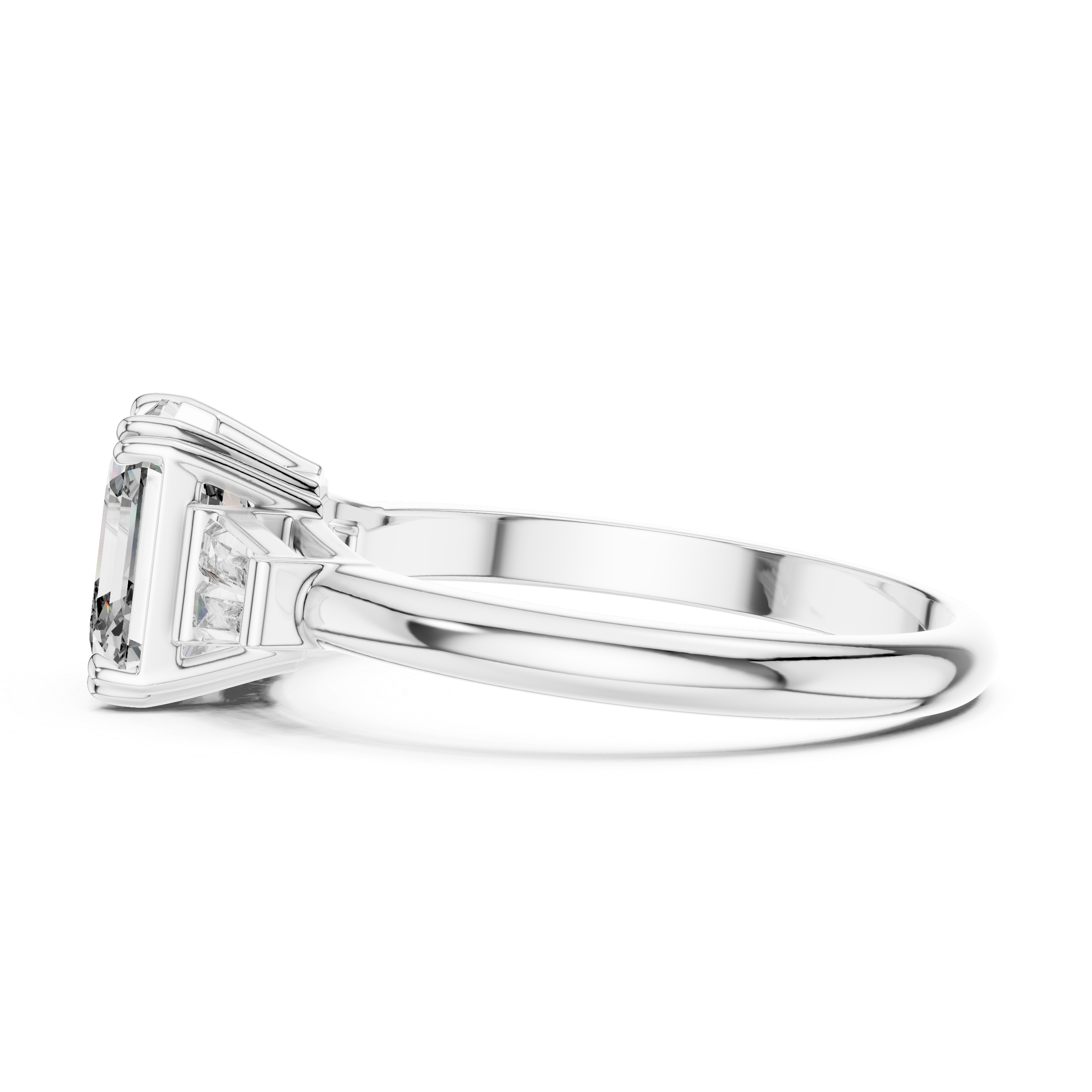 Diamond ring with a white gemstone on a white background