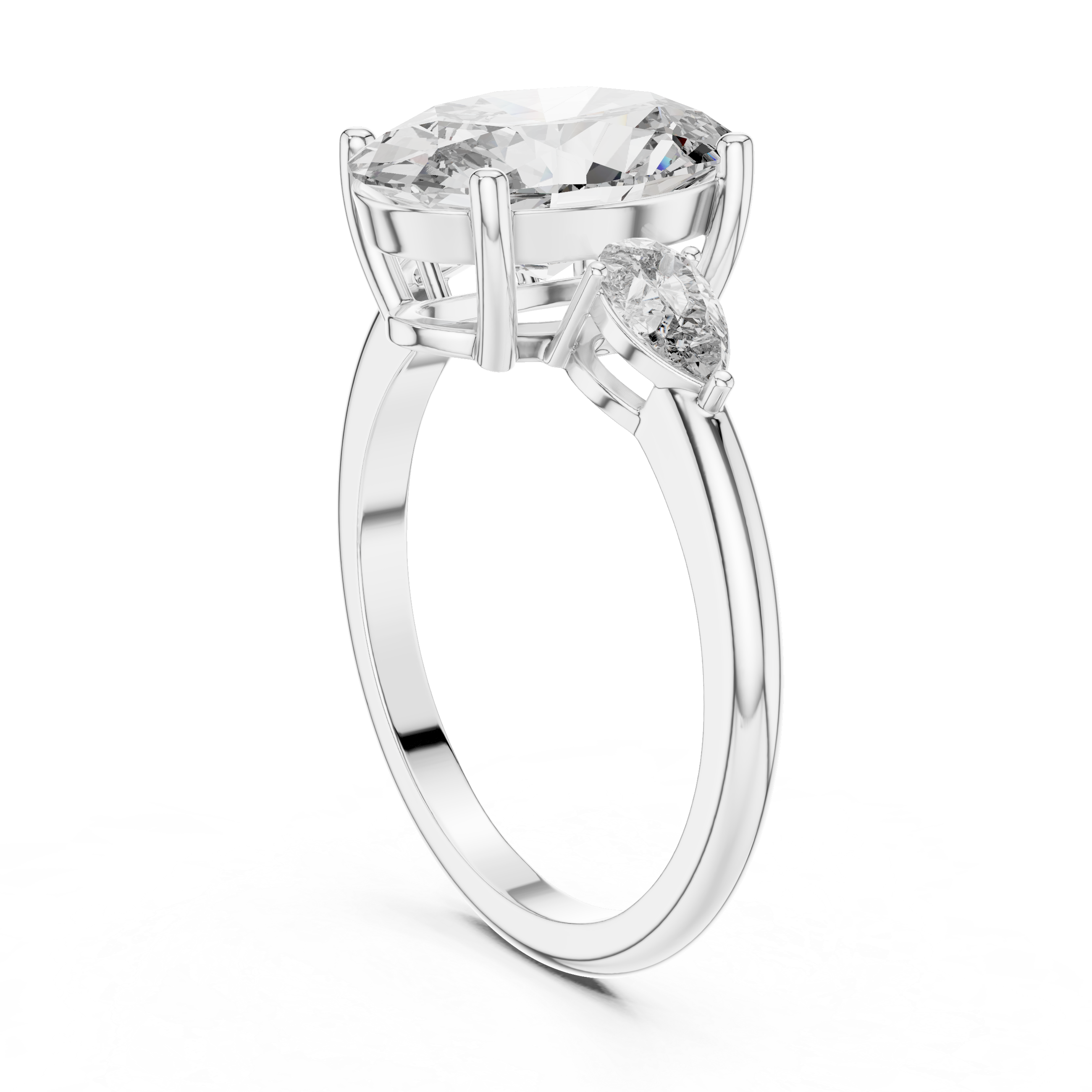 Diamond ring with a clear gemstone on a white background