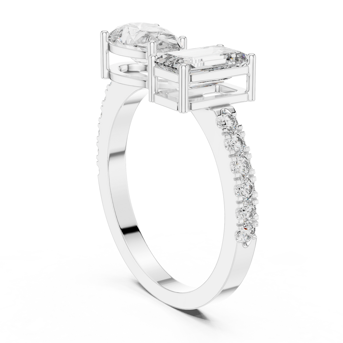 The Dual Flame: 1-Ct Pear & Emerald Diamond Ring