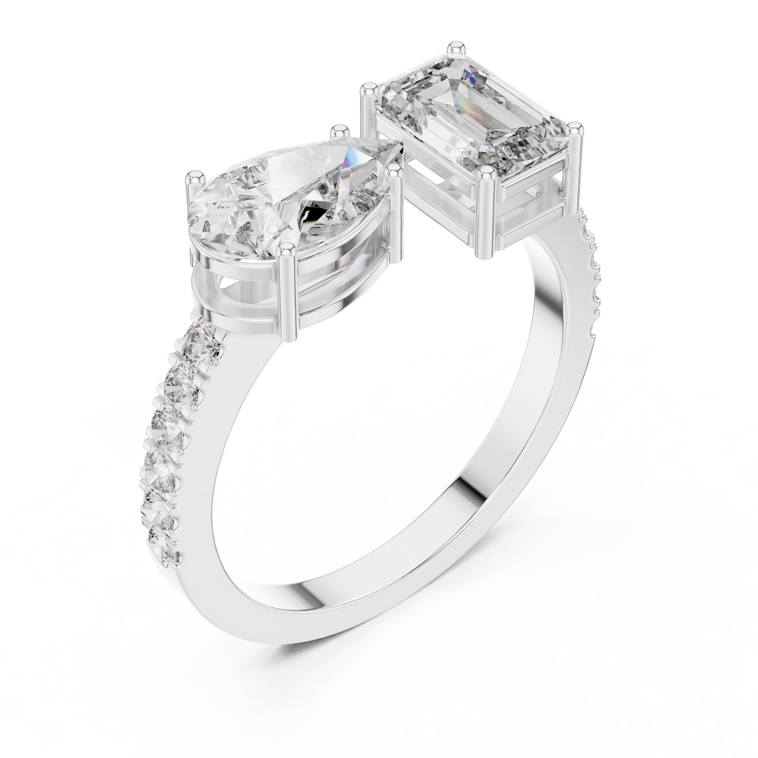 The Dual Flame: 1-Ct Pear & Emerald Diamond Ring