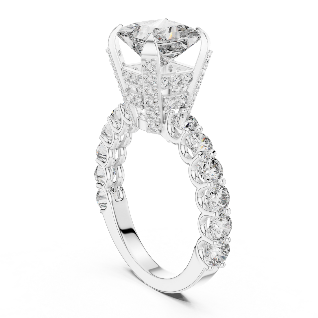 Princess-Cut 2-Ct Diamond Cathedral Ring in 14-KT White Gold
