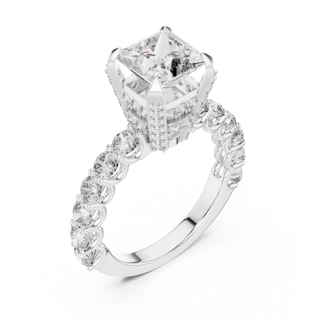 Princess-Cut 2-Ct Diamond Cathedral Ring in 14-KT White Gold