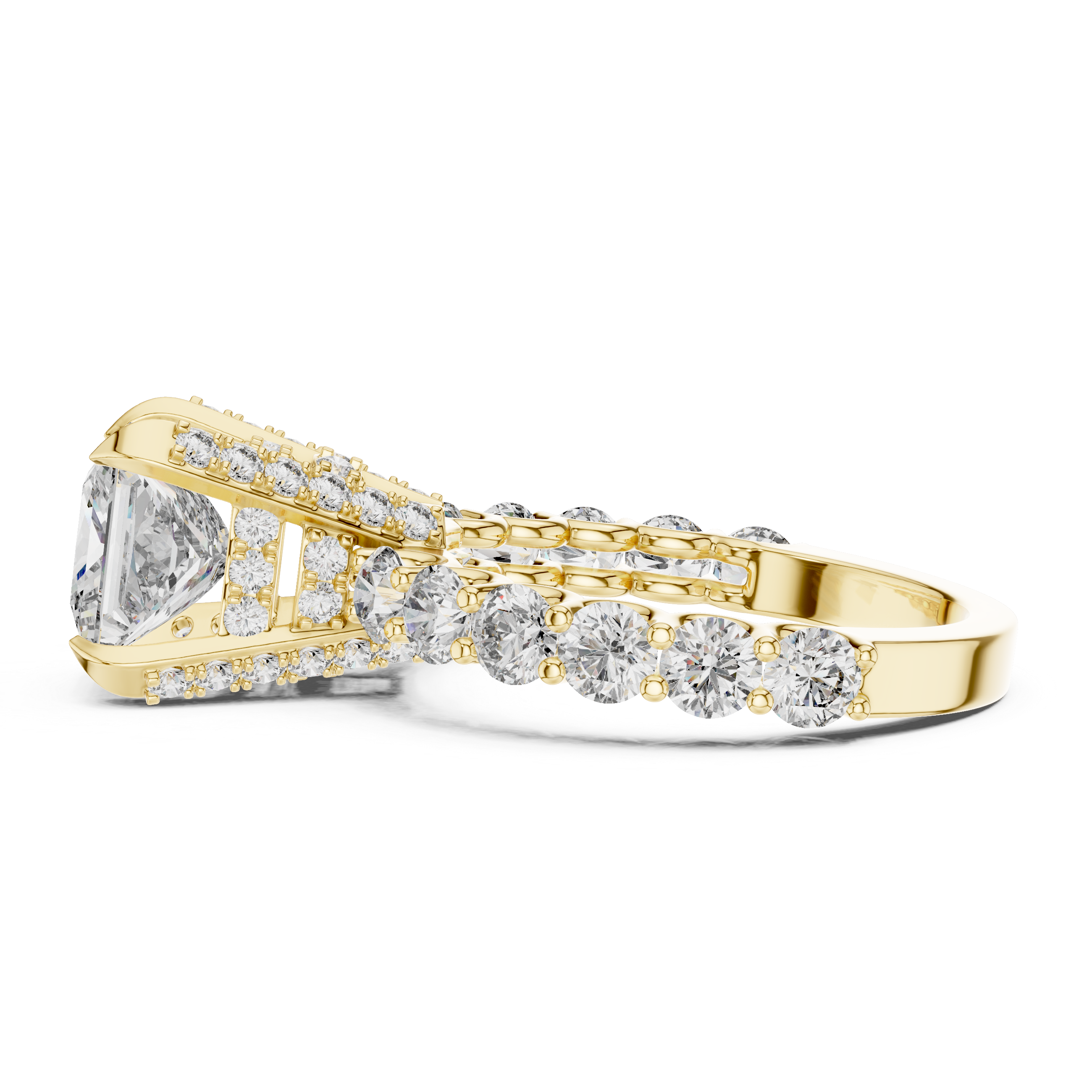 Gold ring with diamonds on a white background