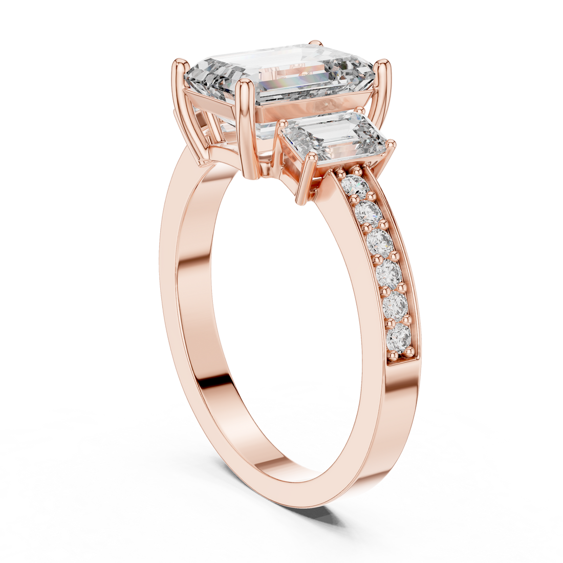 2-Ct Emerald-Cut Three-Stone Diamond Ring in 14-KT White Gold