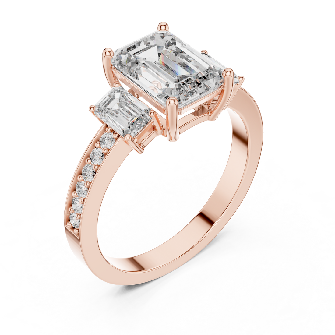 2-Ct Emerald-Cut Three-Stone Diamond Ring in 14-KT White Gold