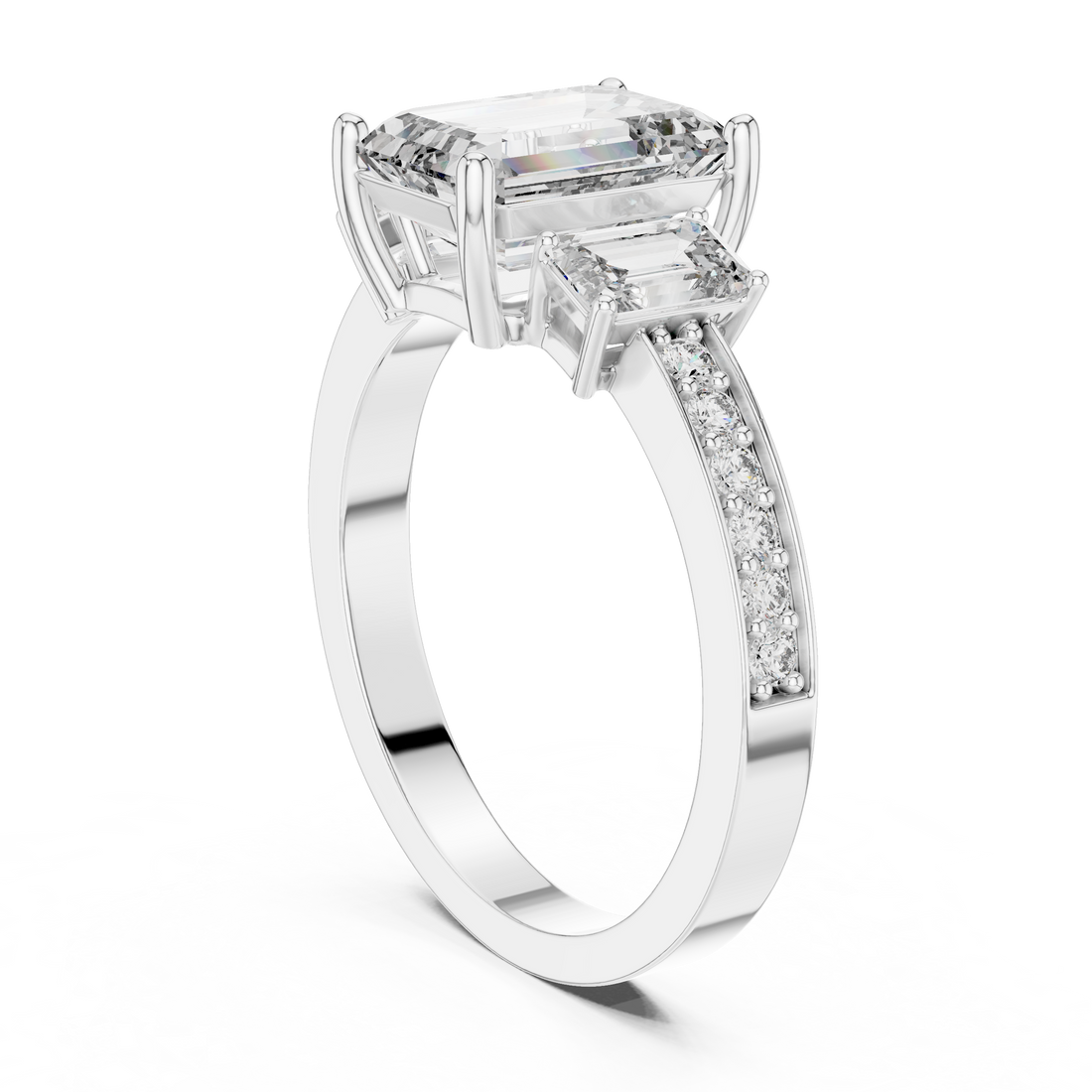 2-Ct Emerald-Cut Three-Stone Diamond Ring in 14-KT White Gold