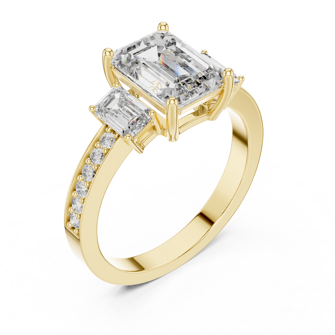 2-Ct Emerald-Cut Three-Stone Diamond Ring in 14-KT White Gold
