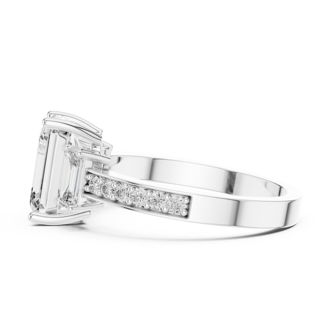 2-Ct Emerald-Cut Three-Stone Diamond Ring in 14-KT White Gold
