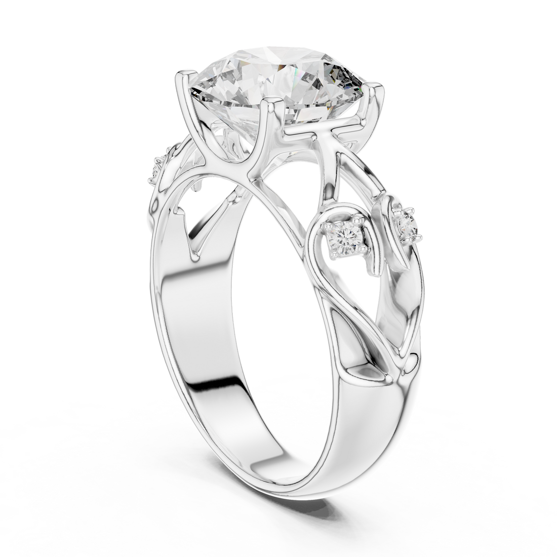 Enchanted Vine Solitaire 3.5-Ct Round Diamond Ring in 14-KT White Gold