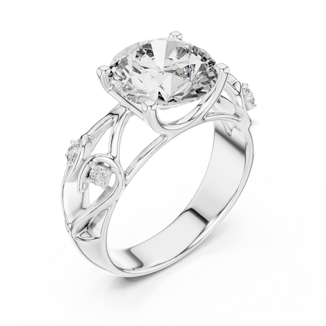 Enchanted Vine Solitaire 3.5-Ct Round Diamond Ring in 14-KT White Gold
