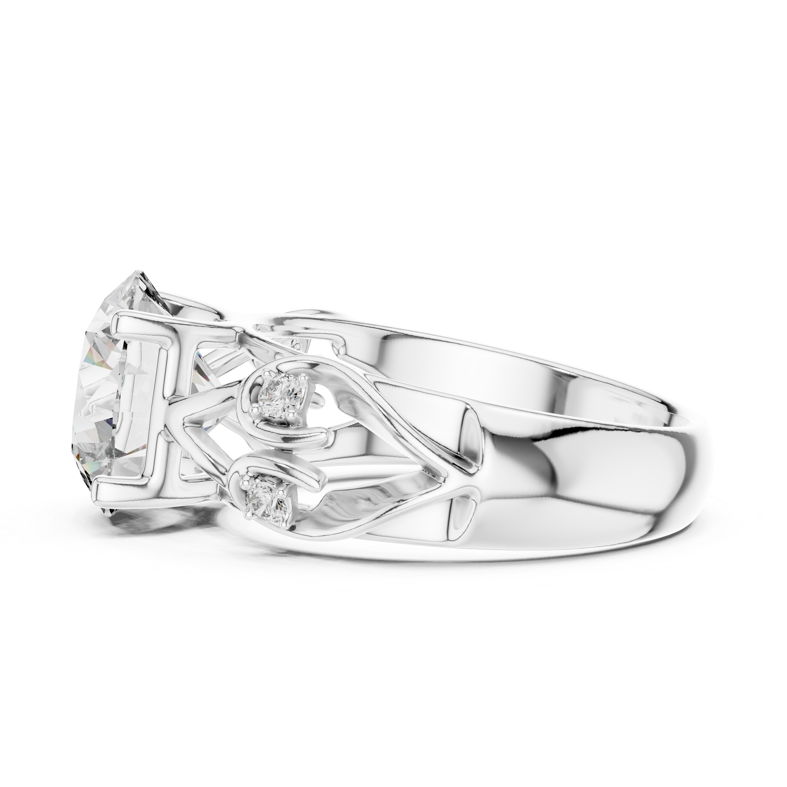 Silver ring with a diamond on a white background