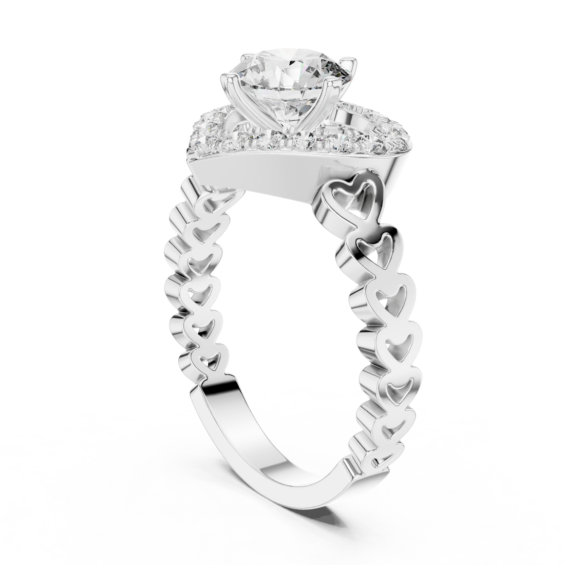 Heart-Shaped Halo 1-Ct Round Diamond Ring in 14-KT White Gold