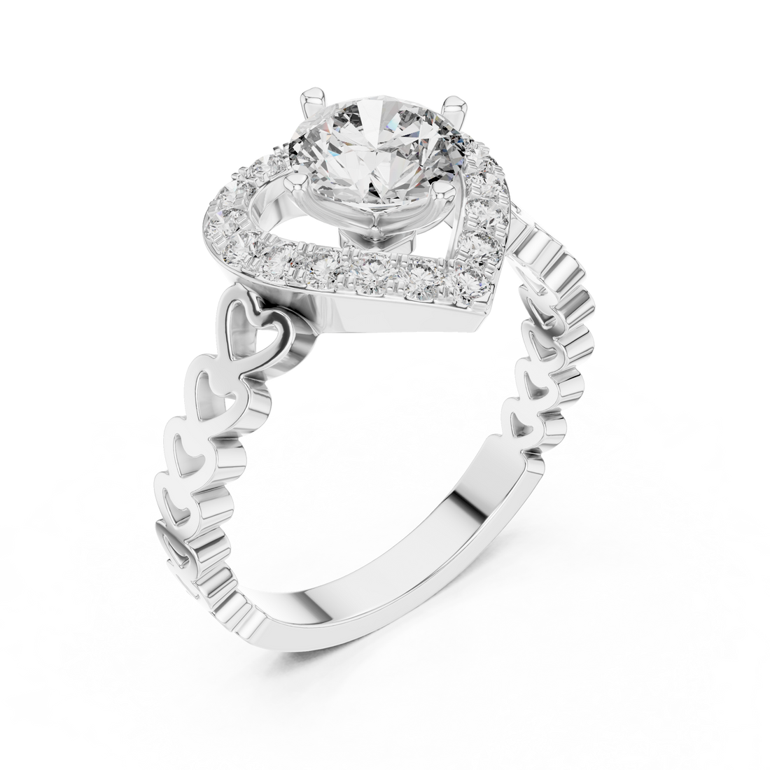 Heart-Shaped Halo 1-Ct Round Diamond Ring in 14-KT White Gold