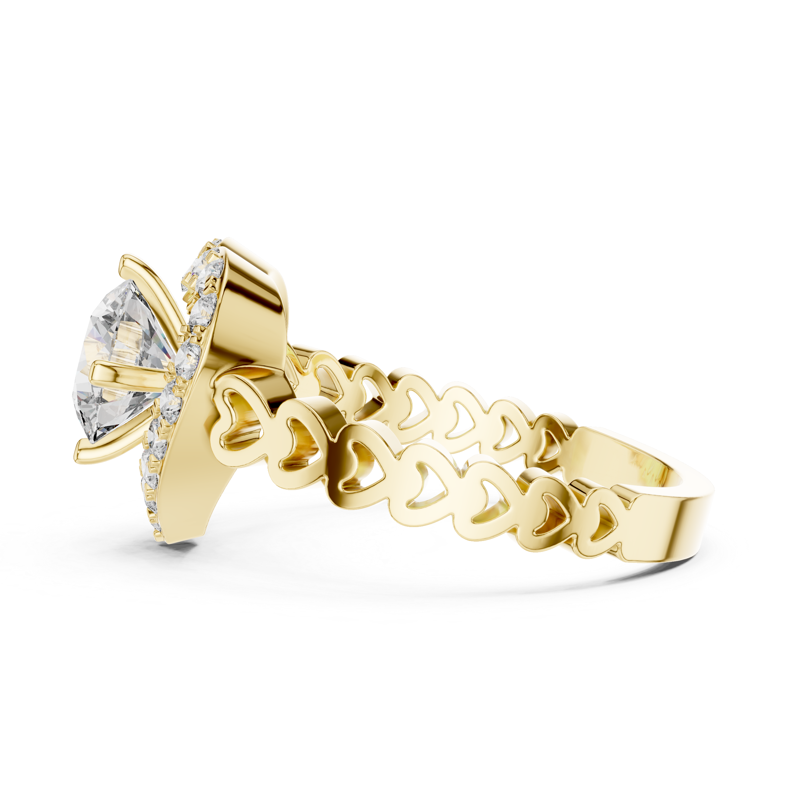 Gold ring with a diamond on a white background