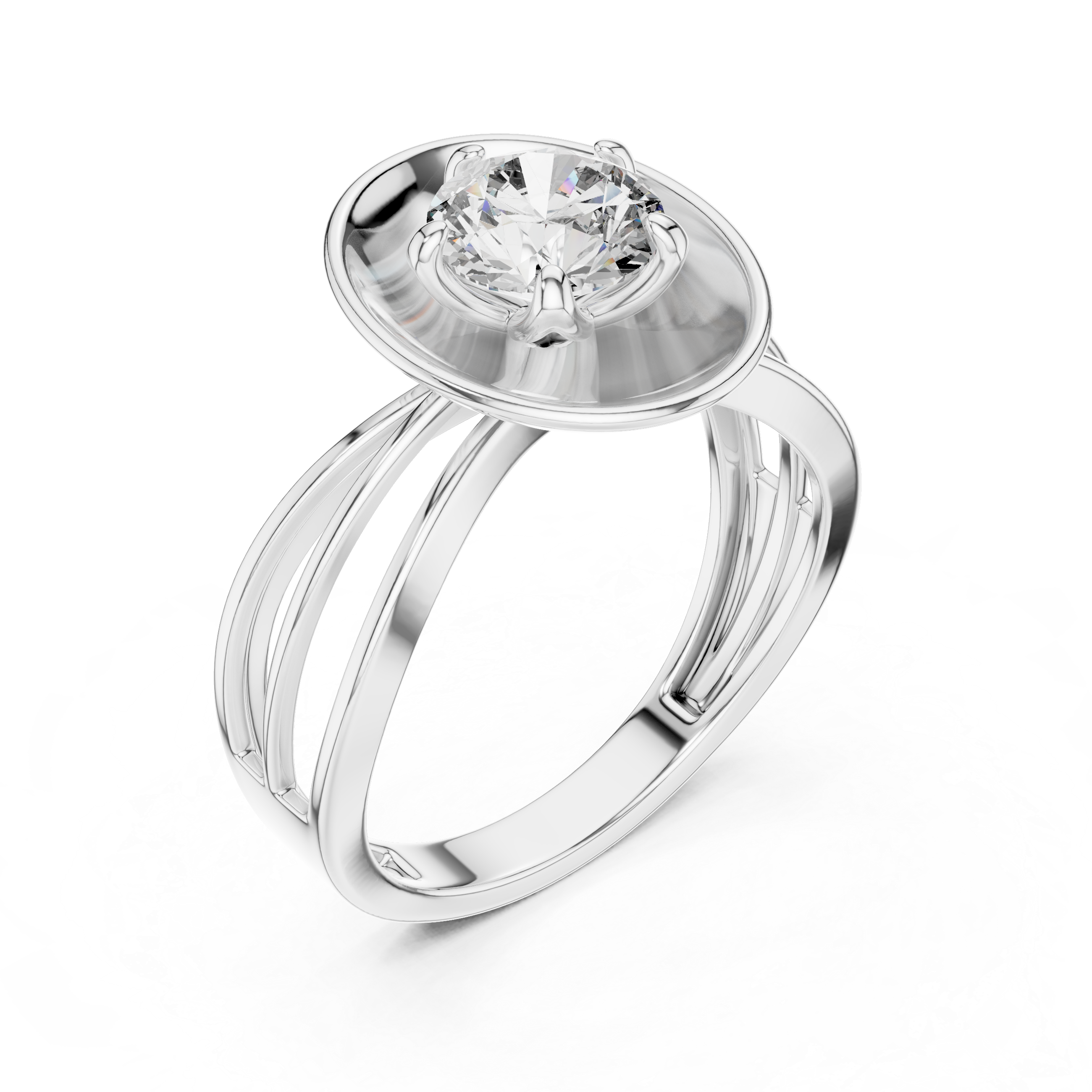 Silver ring with a diamond on a white background