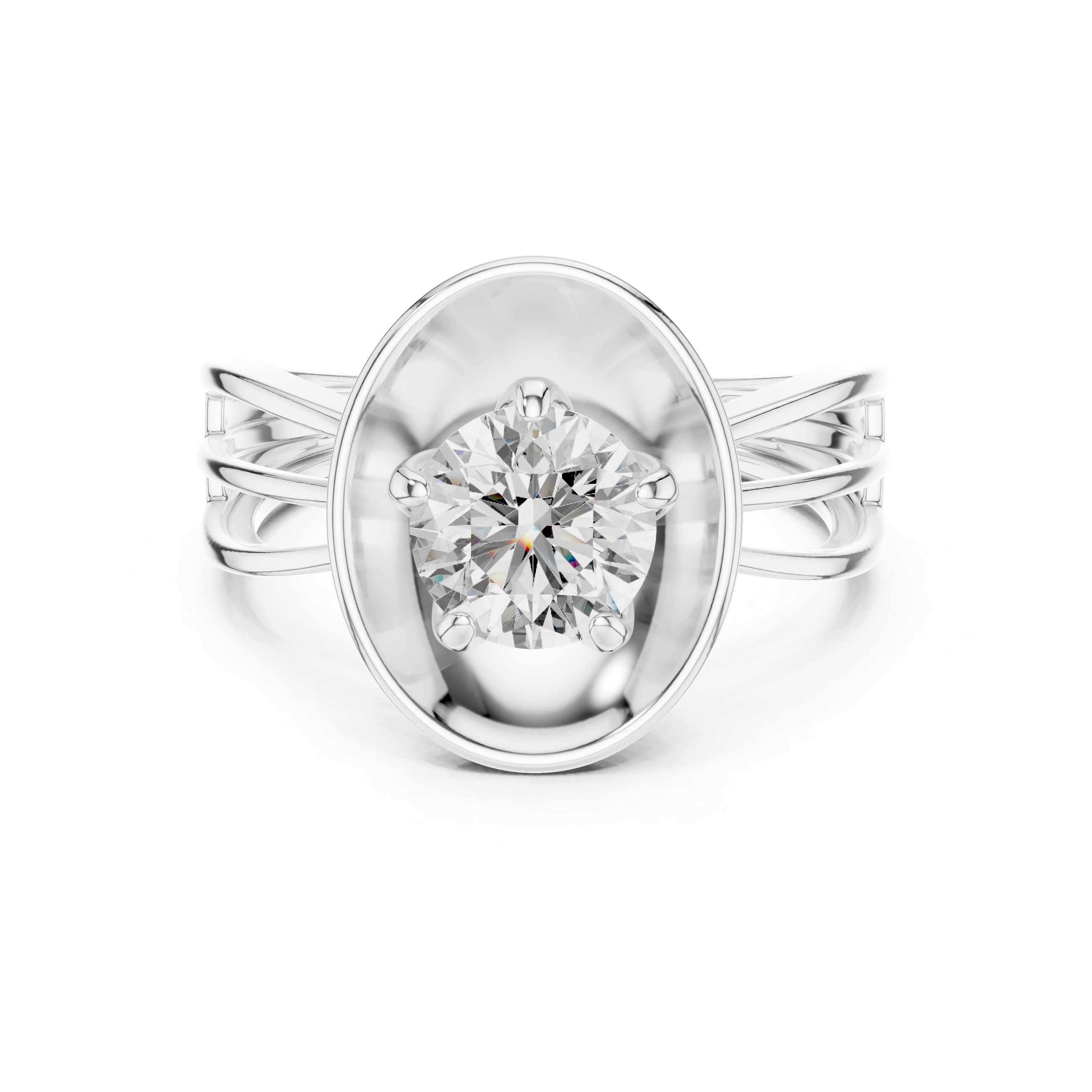 Silver ring with a diamond on a white background