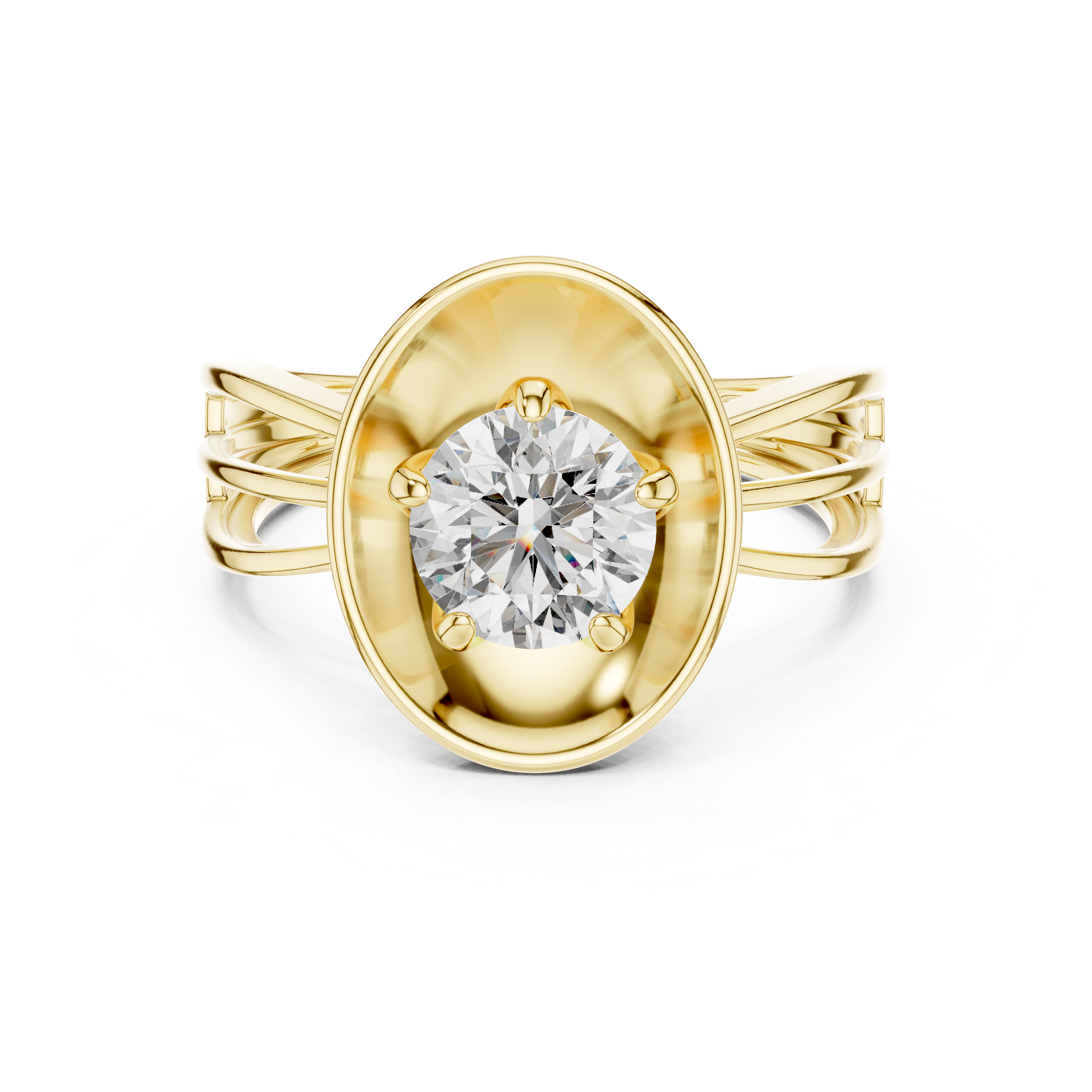 Gold ring with a diamond on a white background
