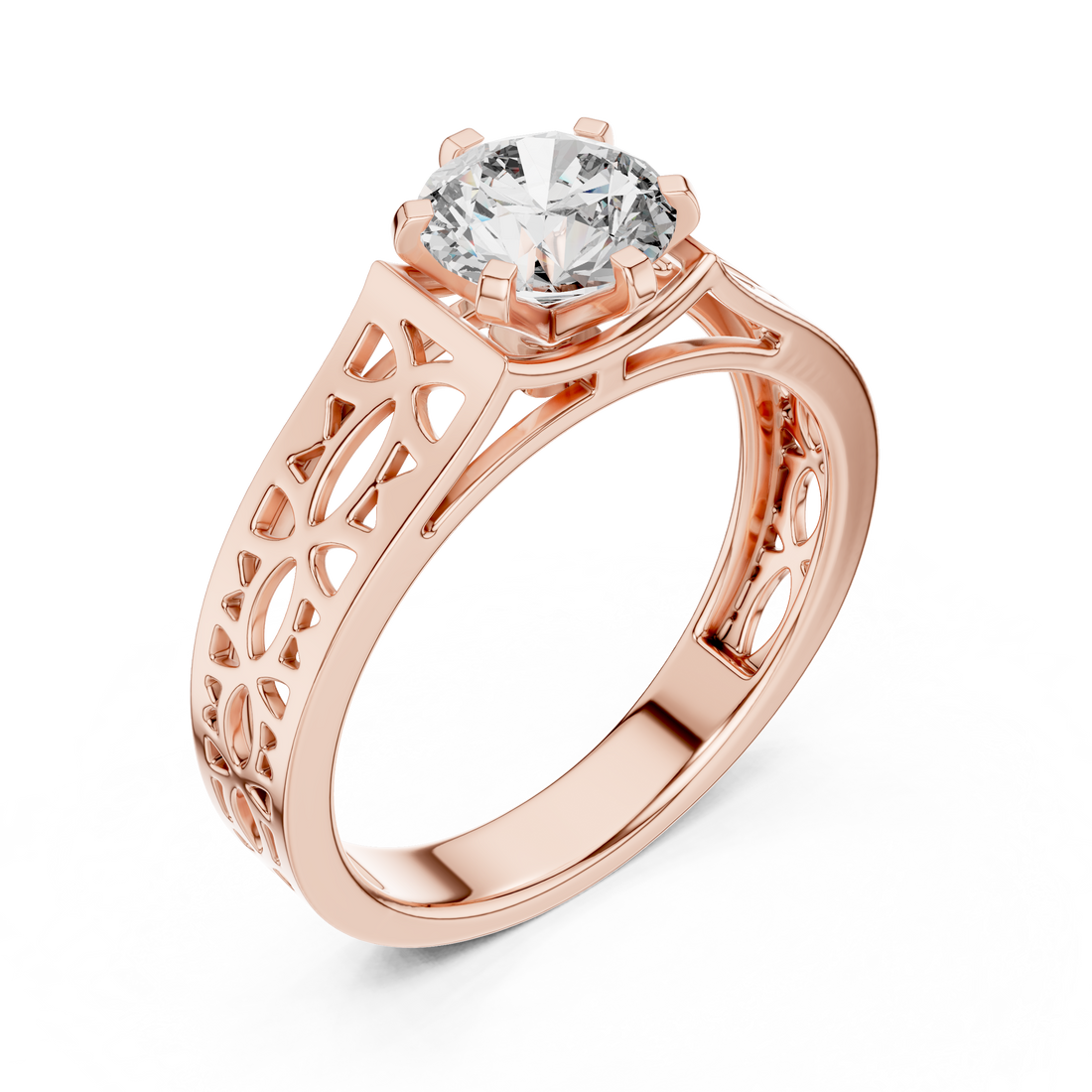 Lattice-Inspired Solitaire 1-Ct Round Diamond Ring in 14-KT White Gold