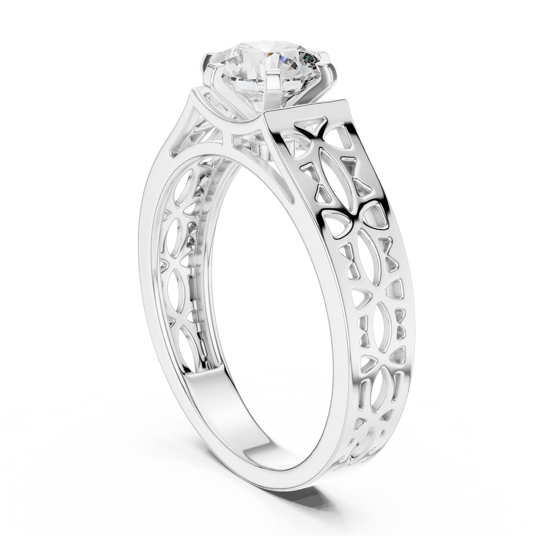 Lattice-Inspired Solitaire 1-Ct Round Diamond Ring in 14-KT White Gold