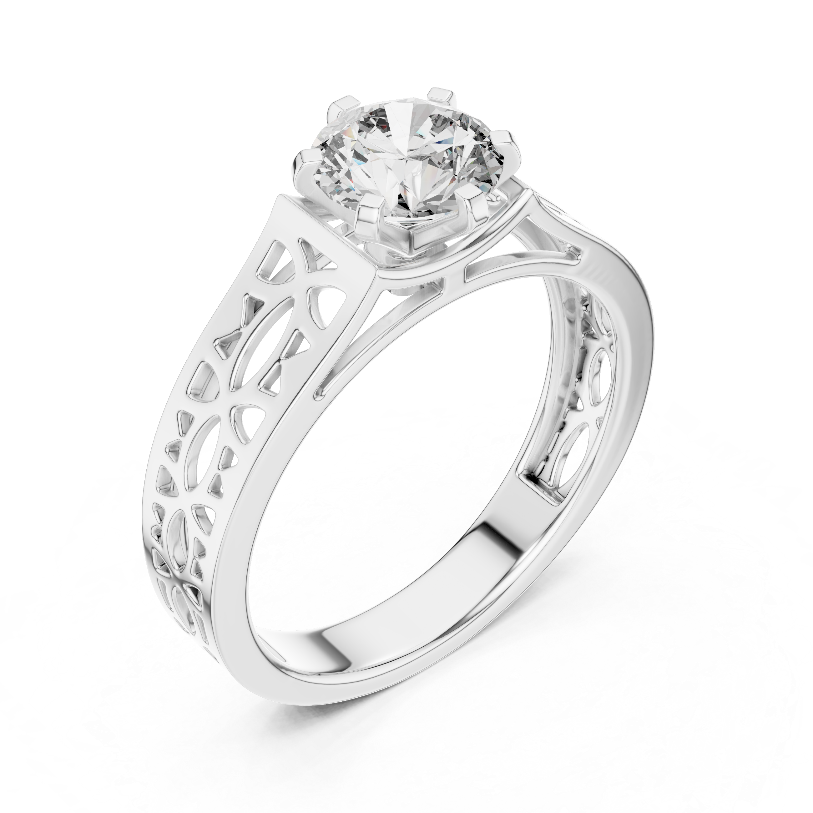 Silver ring with a diamond on a white background