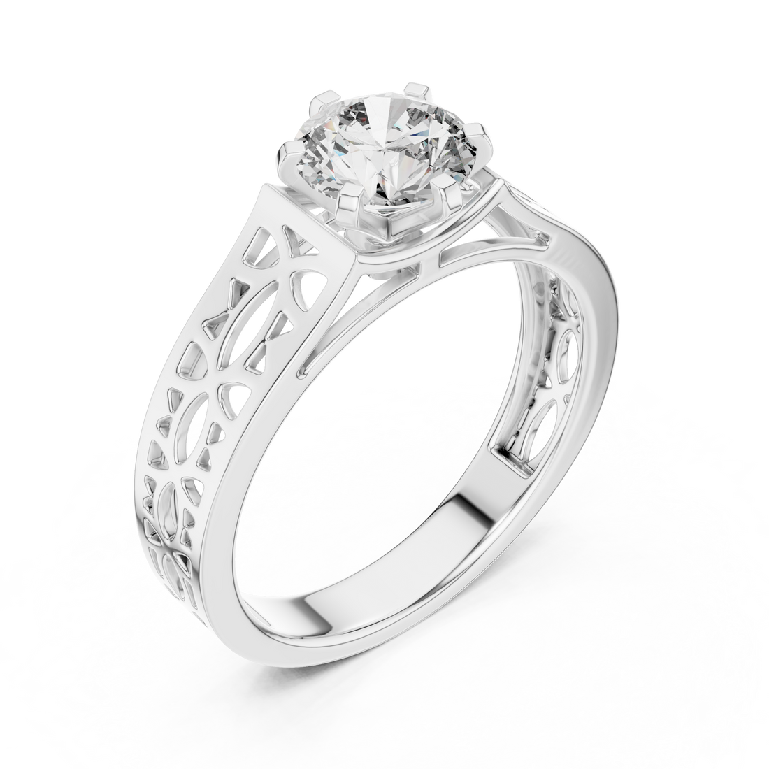 Lattice-Inspired Solitaire 1-Ct Round Diamond Ring in 14-KT White Gold