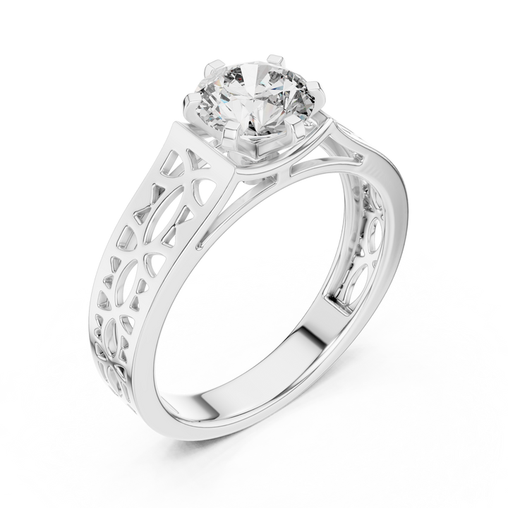 Lattice-Inspired Solitaire 1-Ct Round Diamond Ring in 14-KT White Gold