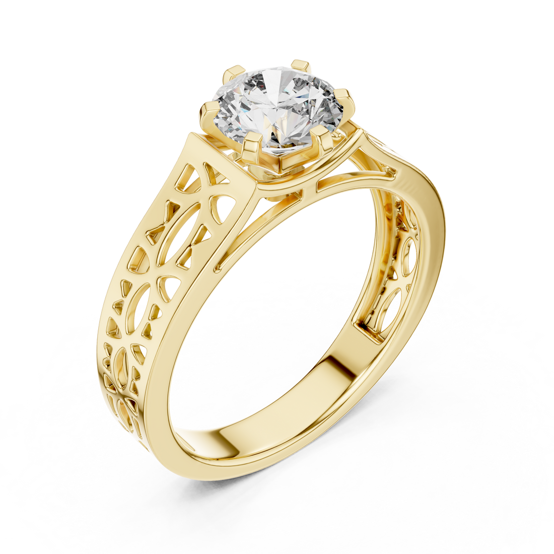 Lattice-Inspired Solitaire 1-Ct Round Diamond Ring in 14-KT White Gold